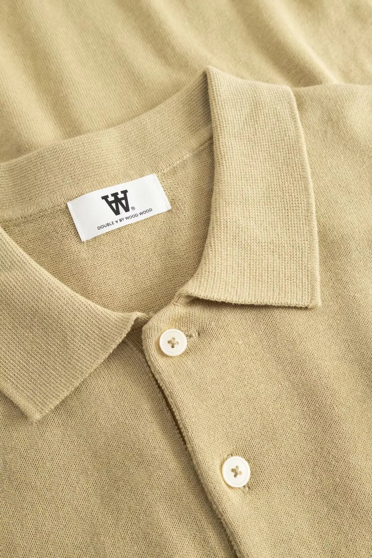 Wood Wood Mikkel Poloshirt Pale Olive Green Brown collar detail