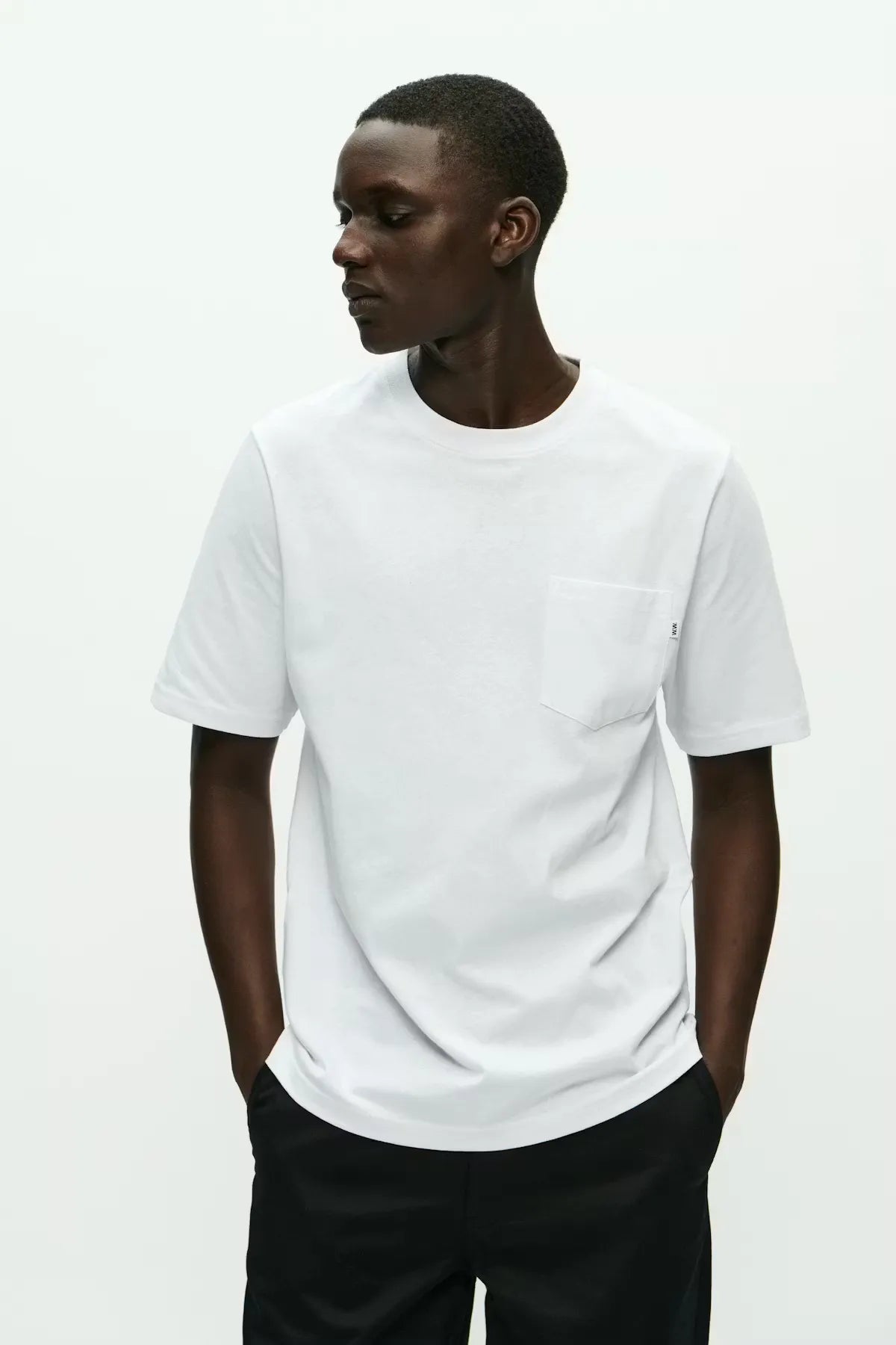 Wood Wood WW Bobby T-Shirt Bright White worn by model