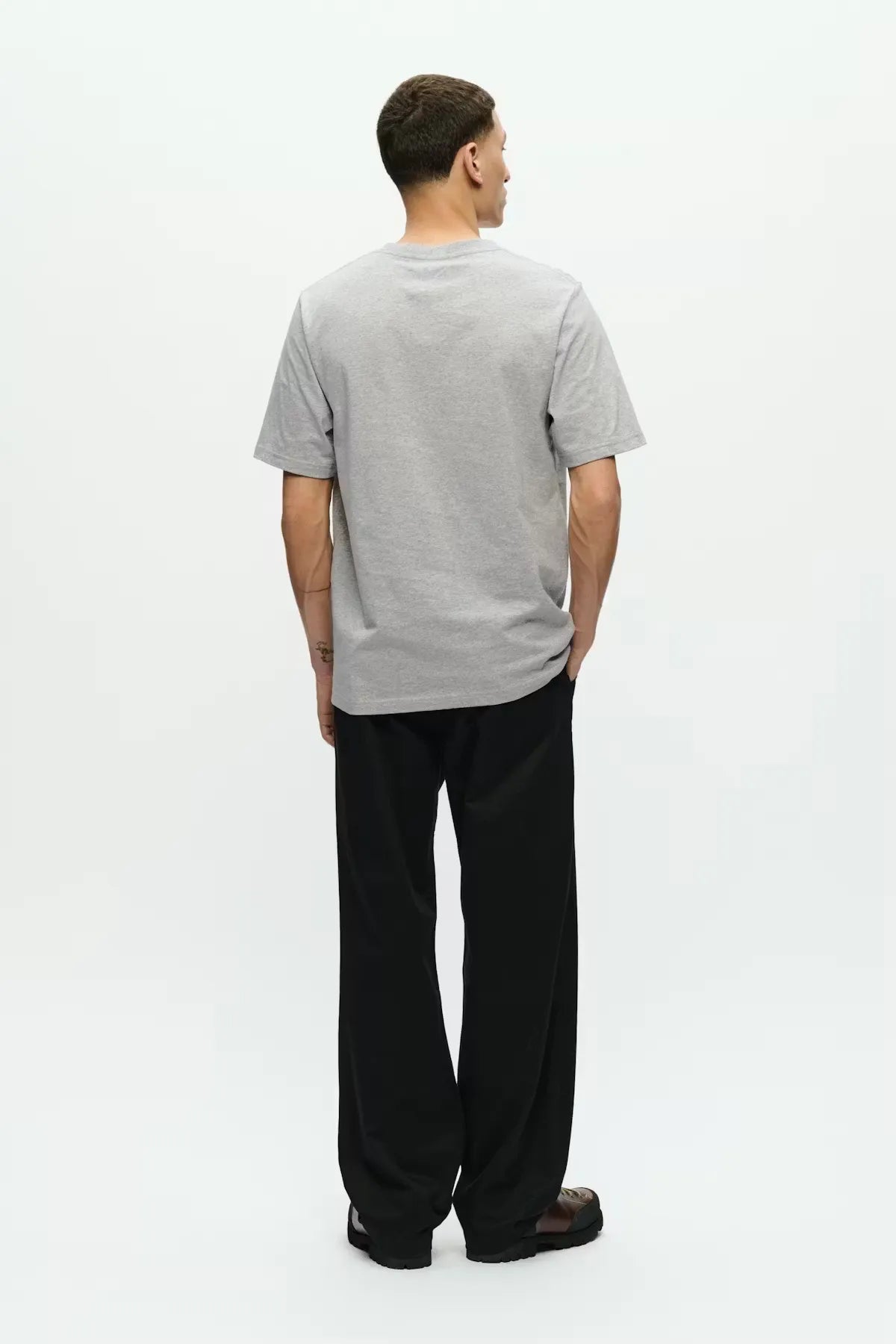 Wood Wood WW Bobby T-Shirt Gray back view on model