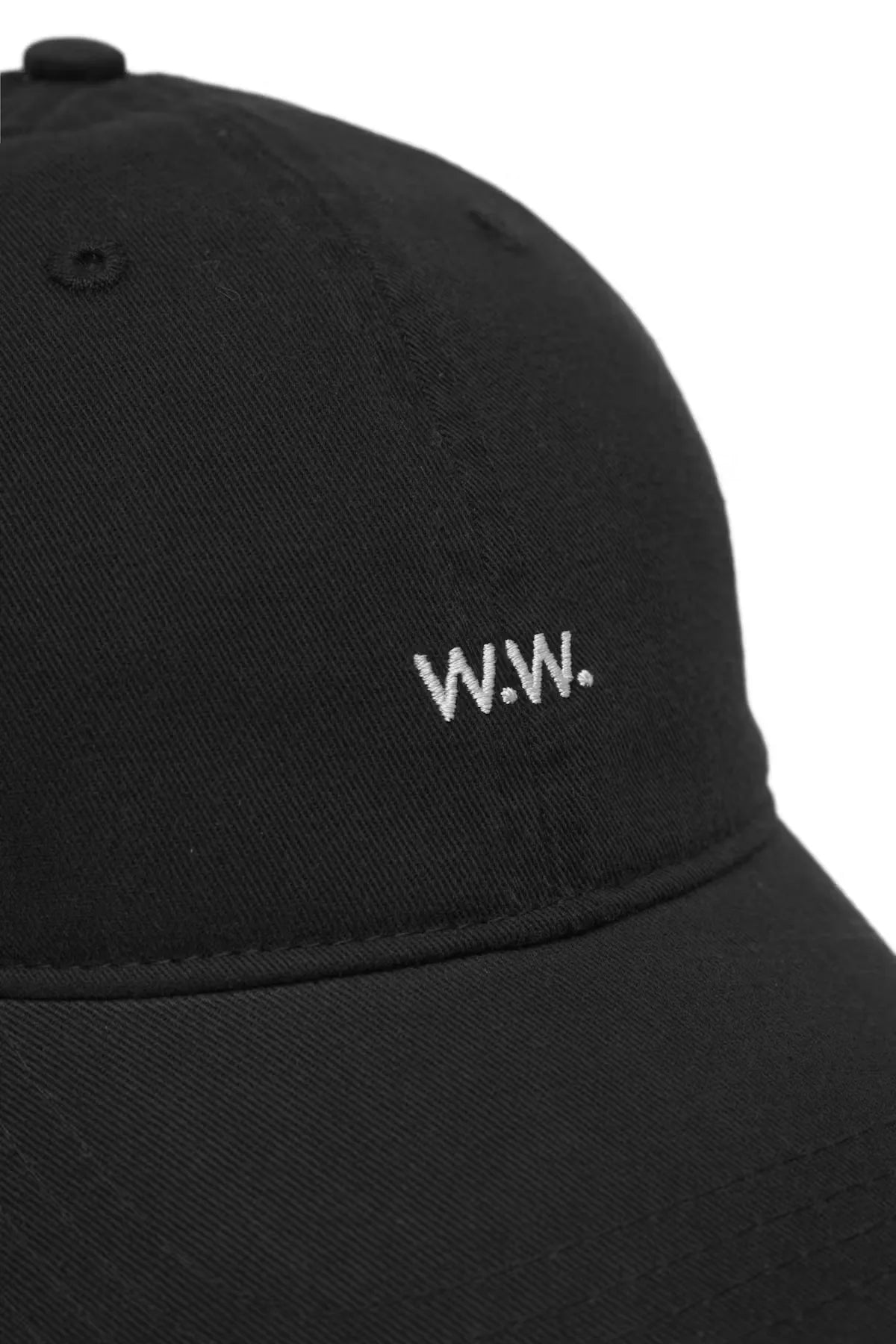 Close-up logo detail of Wood Wood W.W. Cap