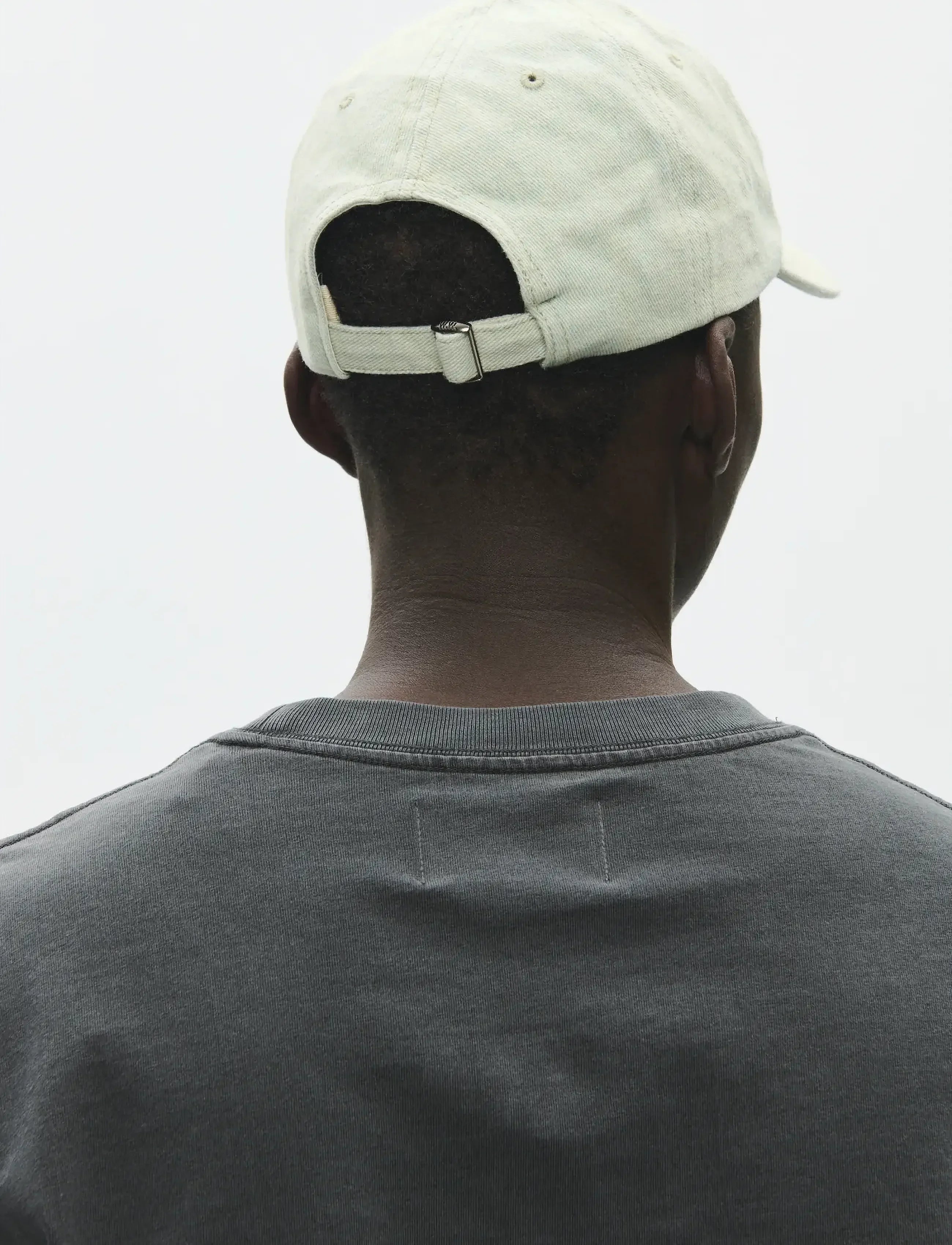Back view of model wearing Wood Wood W.W. Cap in Light Blue Denim