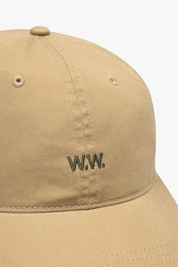 Wood Wood W.W. Cap Pale Olive Green logo detail