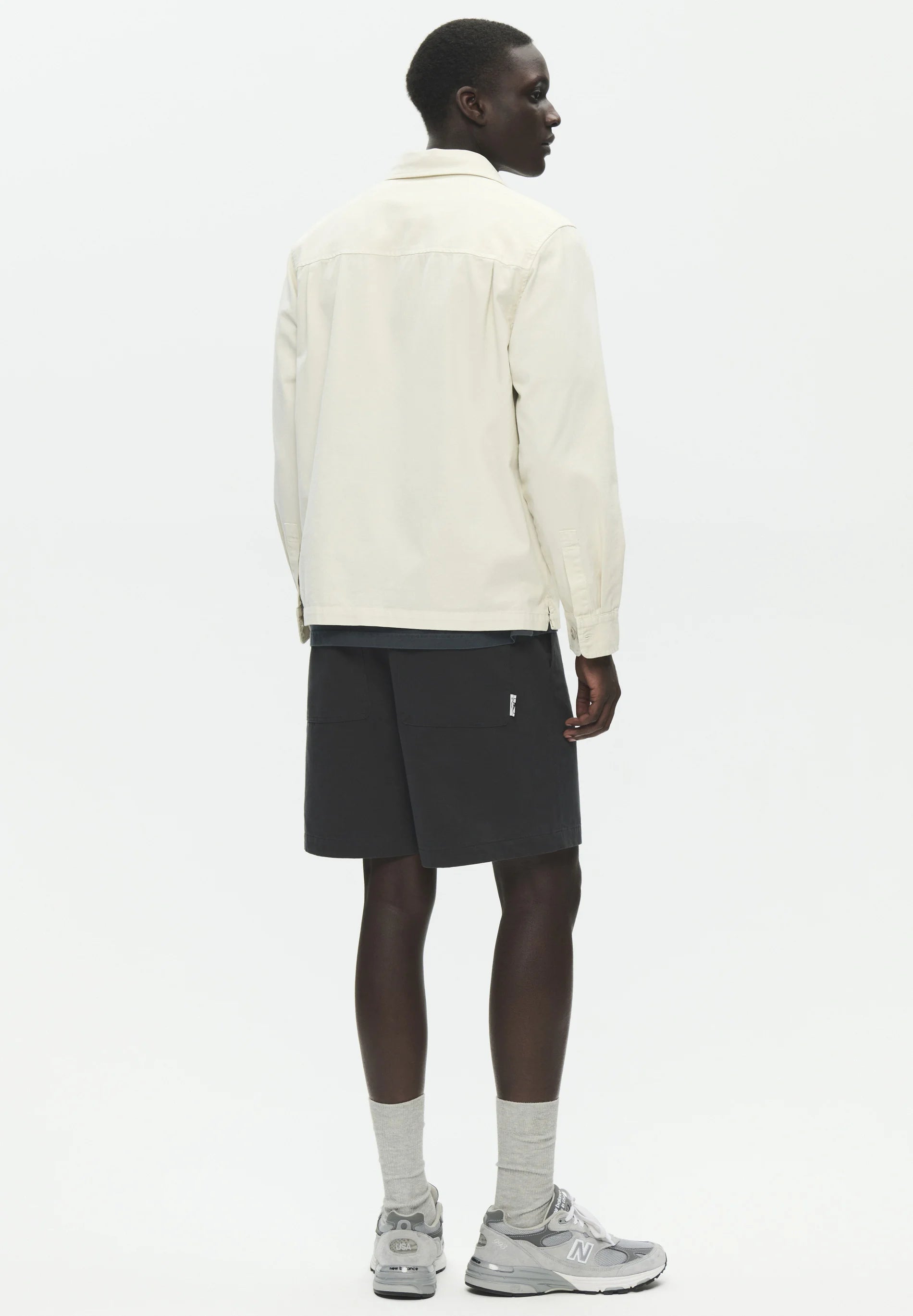 Wood Wood WW Clay X Overshirt Silver Birch back view on model