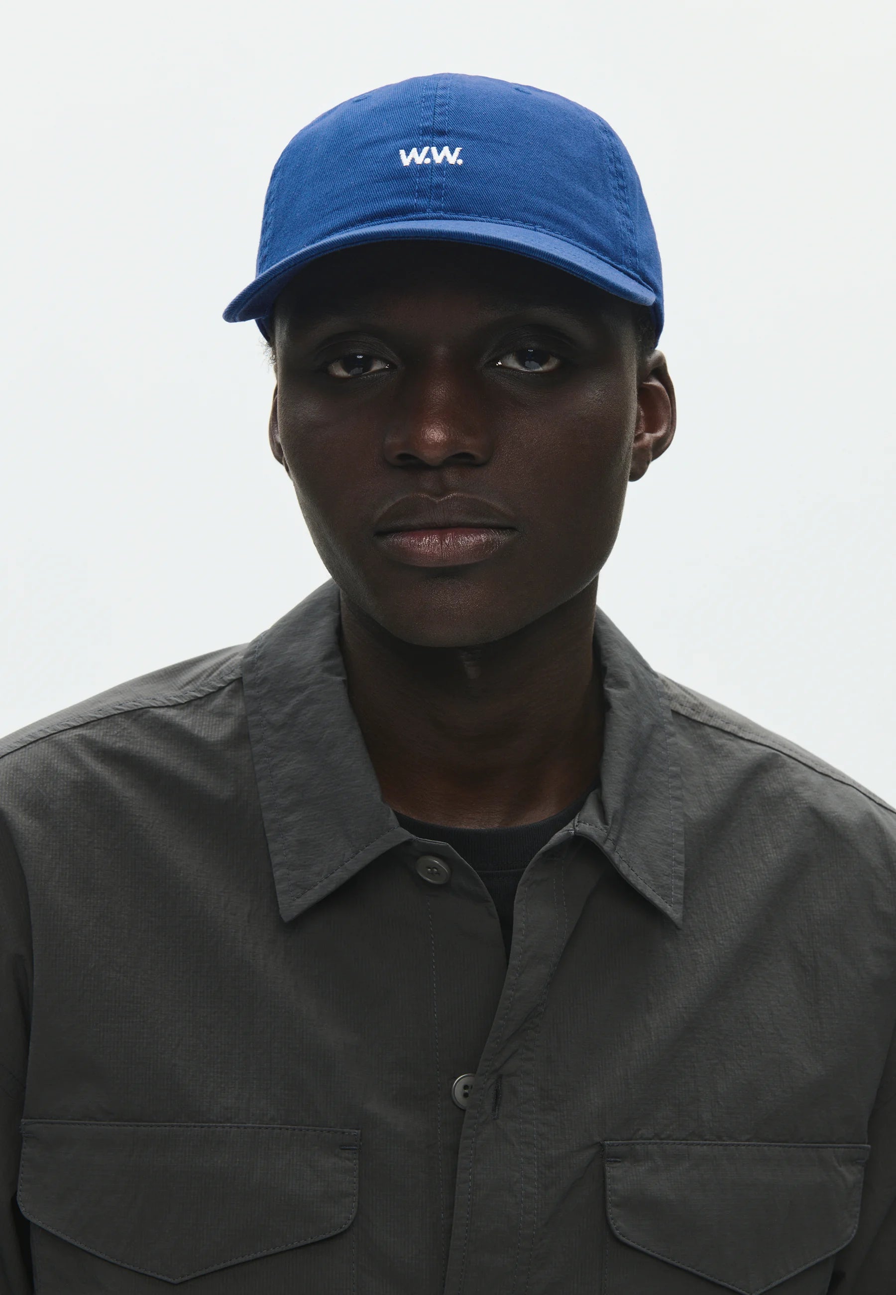 Model wearing Wood Wood WWLow Profile Cap Limoges front view