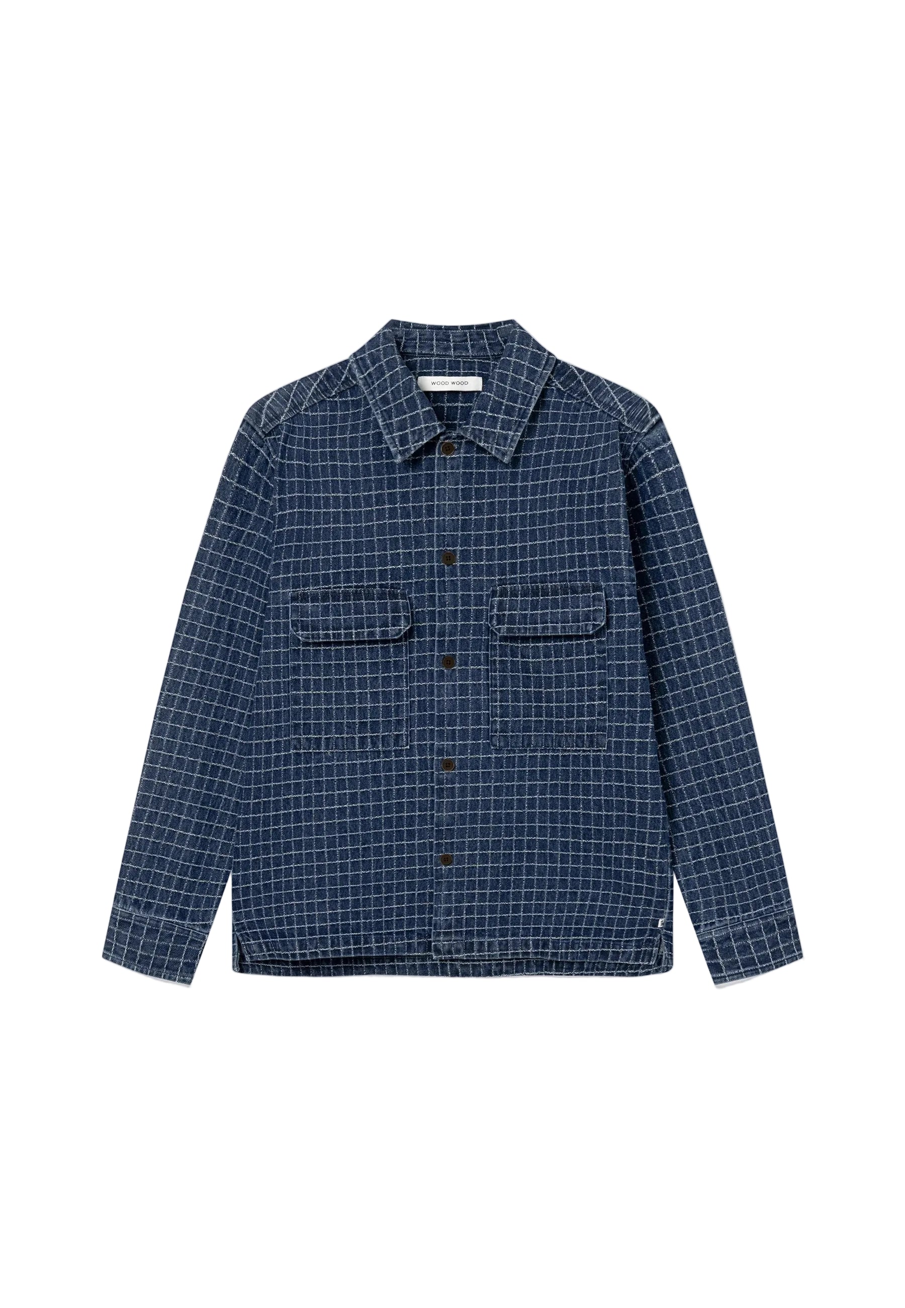 Wood Wood WWDavid Overshirt in Denim Check front view