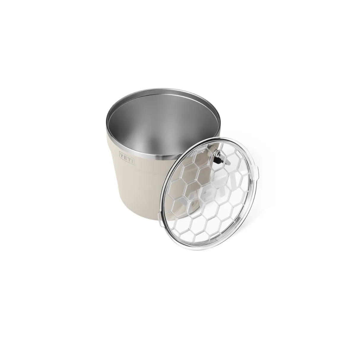 Angled view of YETI Rambler Beverage Bucket Cape Taupe