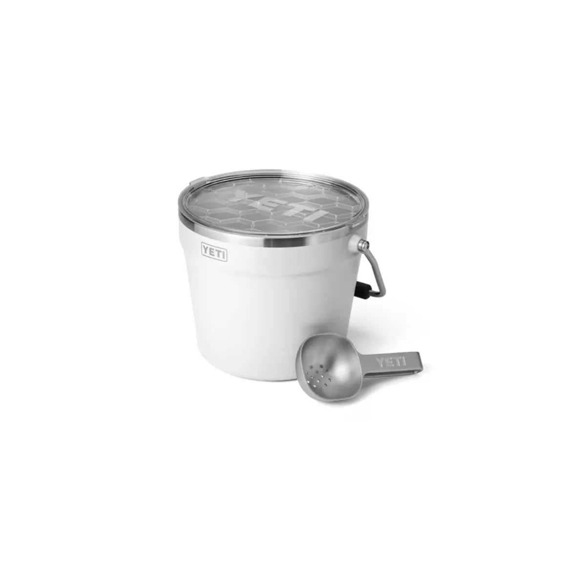 Angled view of YETI Rambler Beverage Bucket White