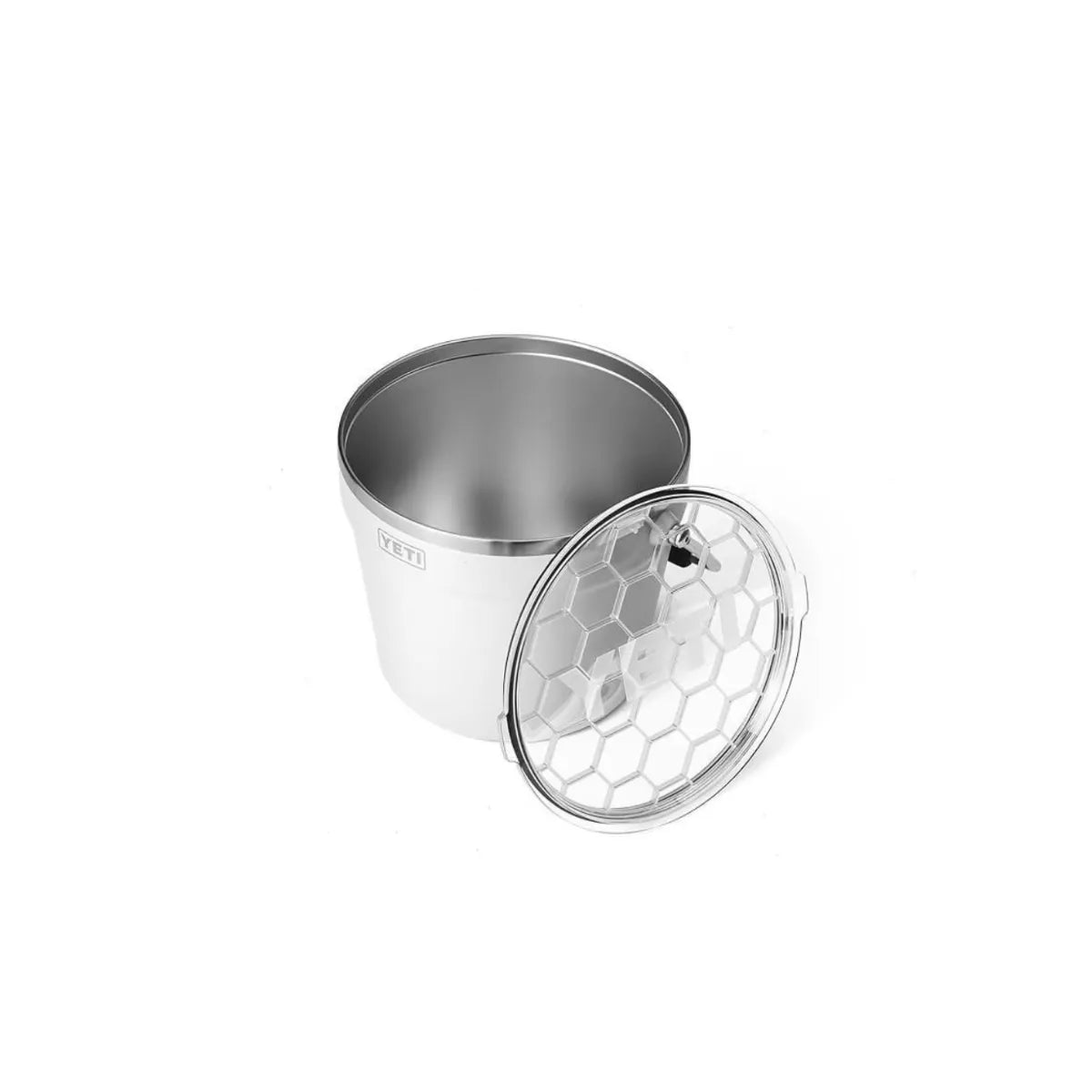 Interior and lid detail of YETI Rambler Beverage Bucket White