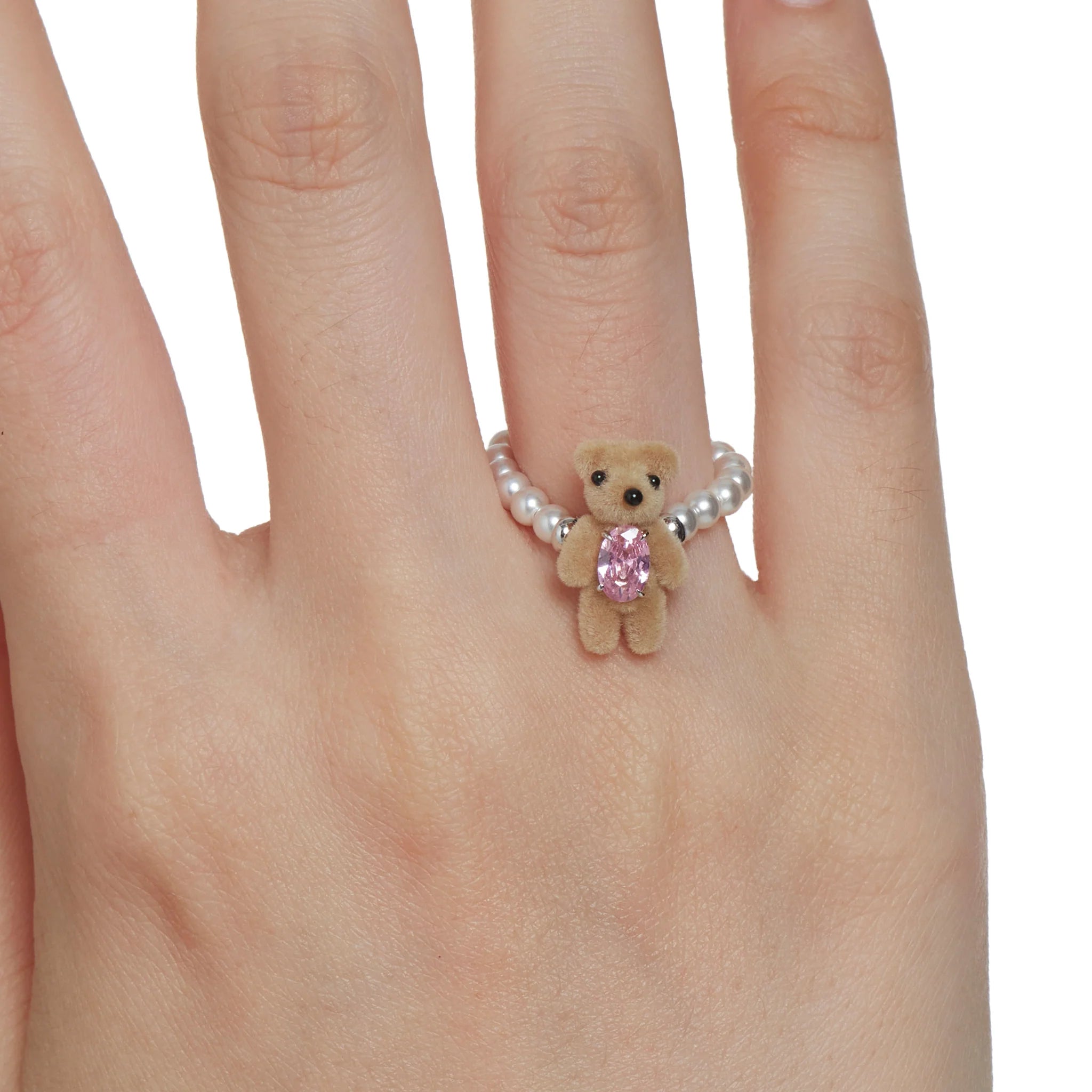 Close-up of YVMIN mini bear gemstone ring