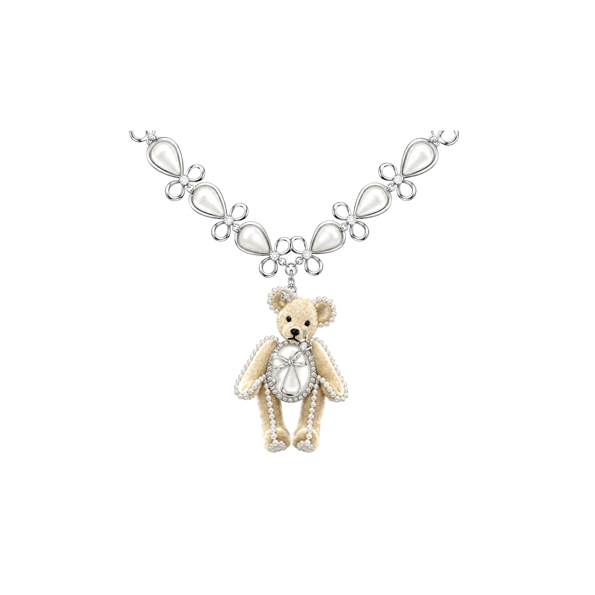 YVMIN Crying Bear Crystal Necklace in White