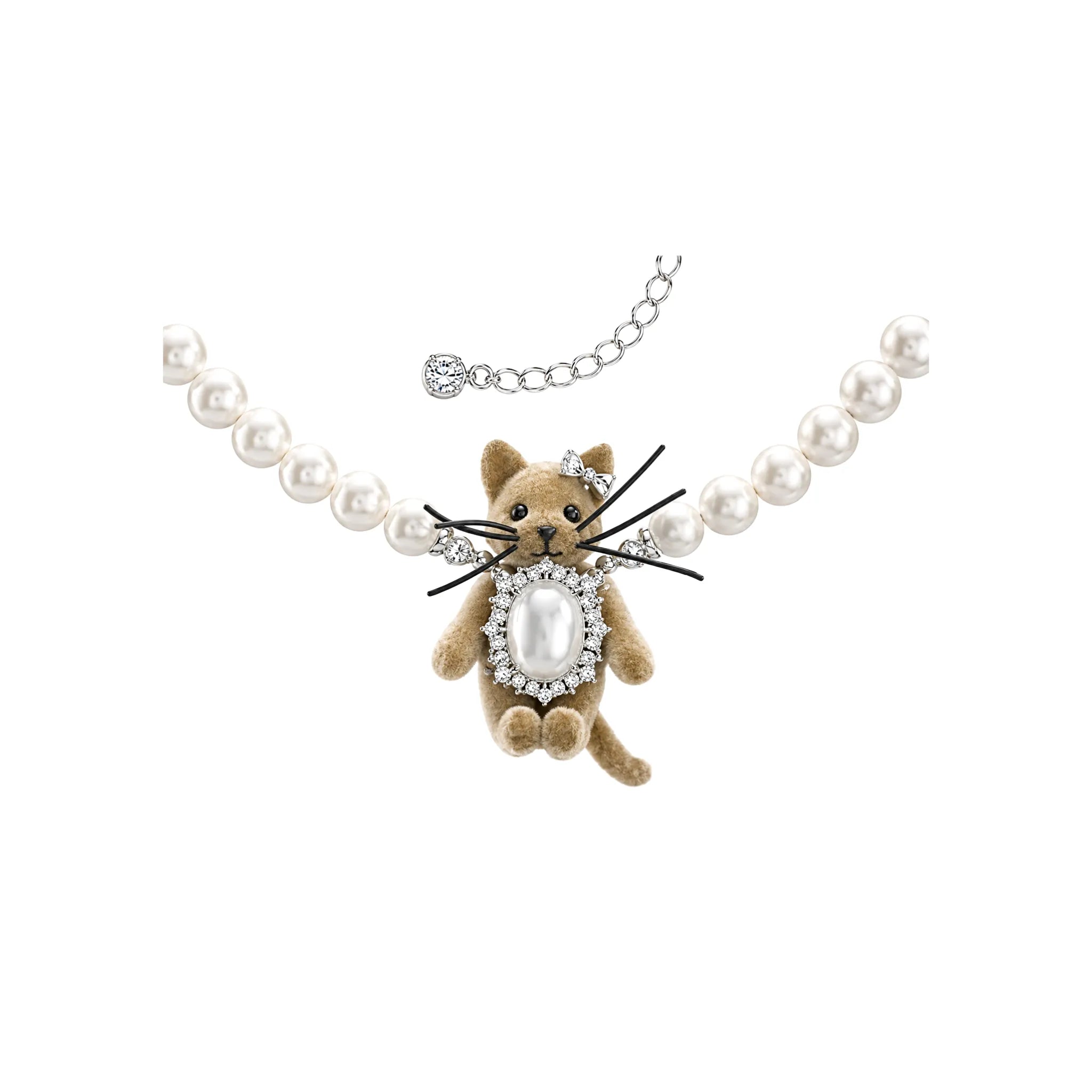 YVMIN Fabric Kitten Pearl Necklace in Brown