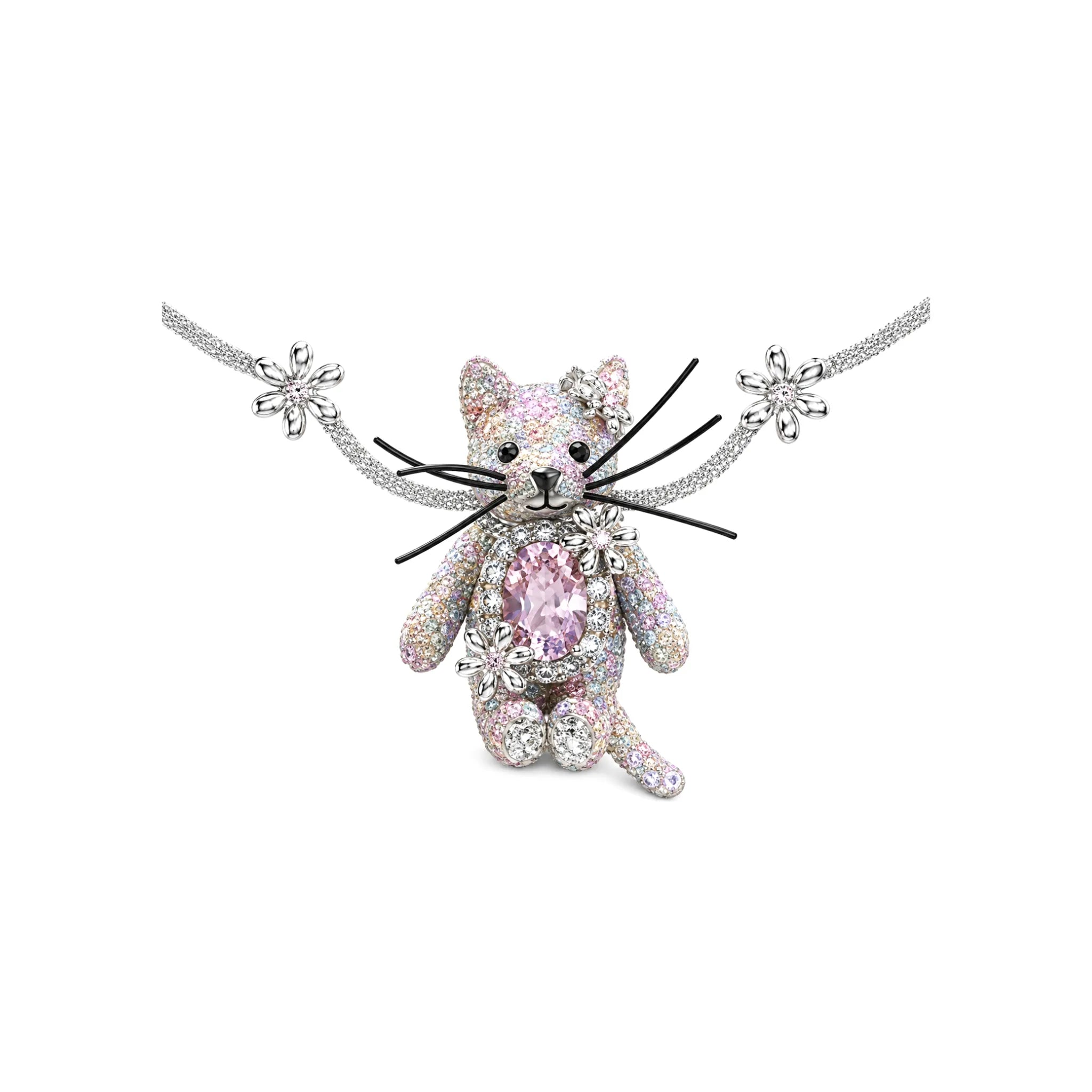 YVMIN Fabric Kitten Ribbon Necklace in Pink