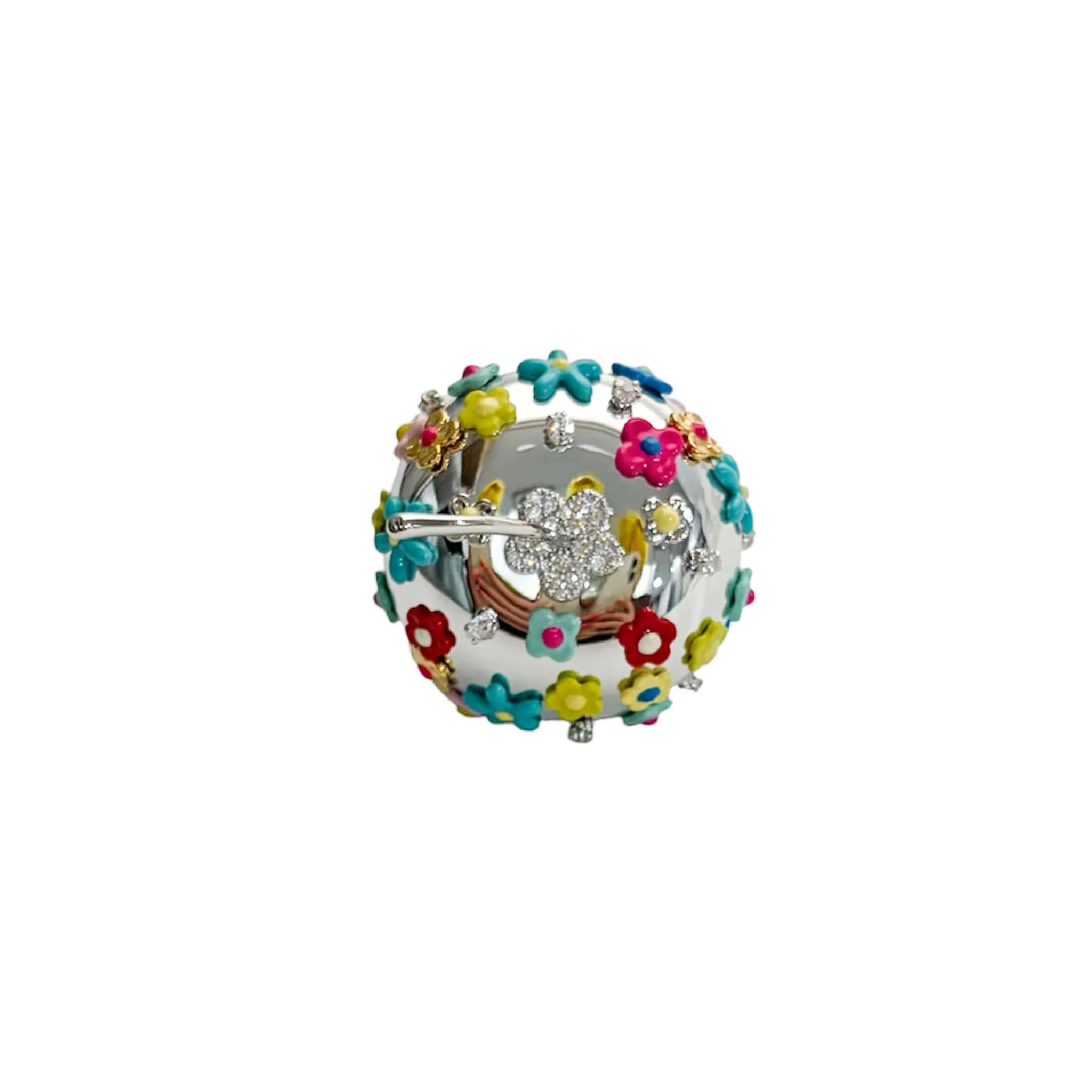 Front view of YVMIN Flower Gemstone Apple Ring in Silver