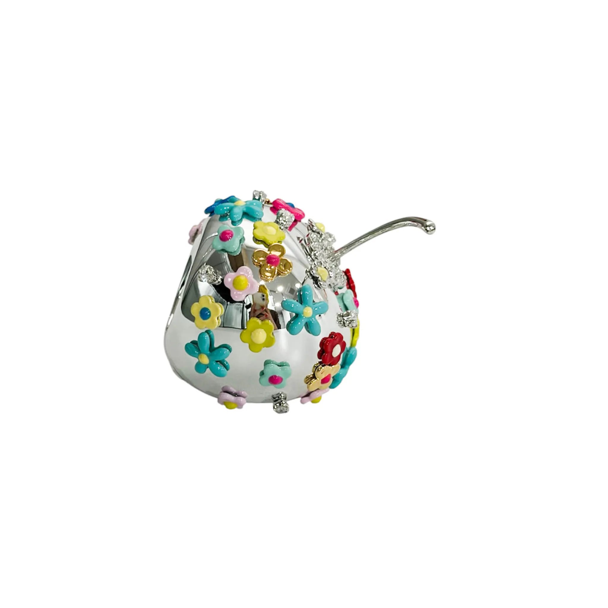Top view of YVMIN Flower Gemstone Apple Ring in Silver