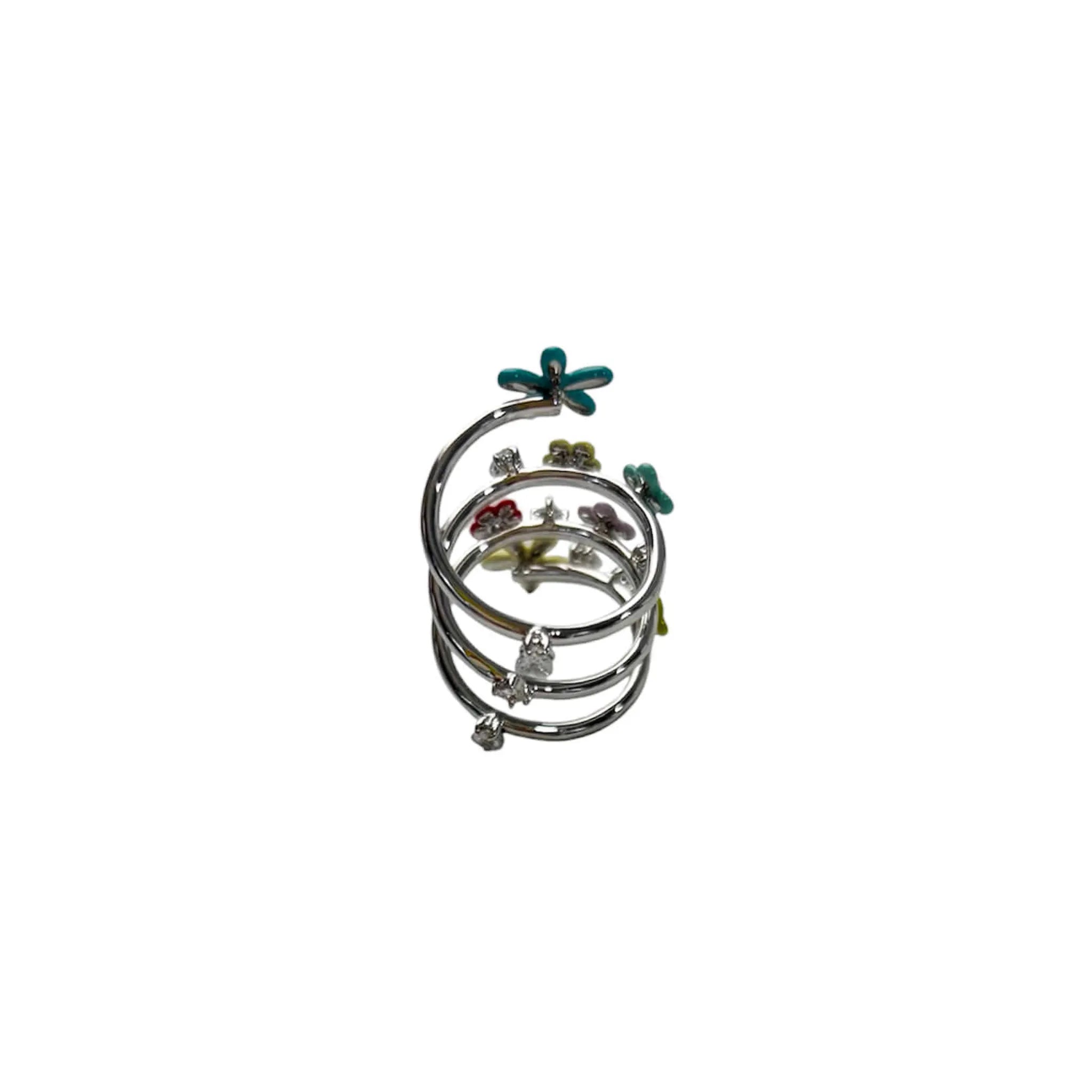 Back view of YVMIN Flower Gemstone Spiral Ring in Silver