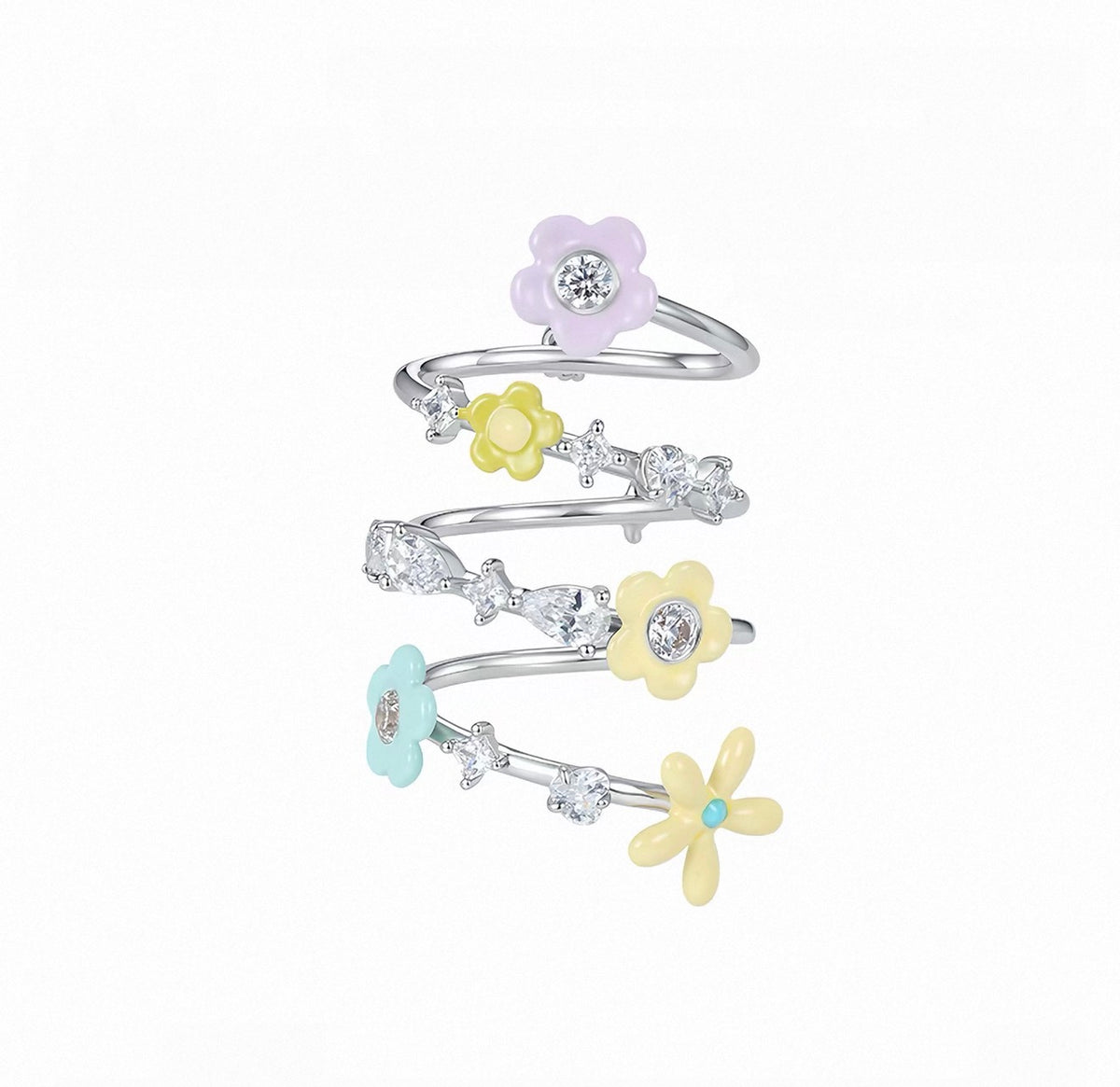 YVMIN Flower Gemstone Spiral Ring สีเงิน ดีเทล