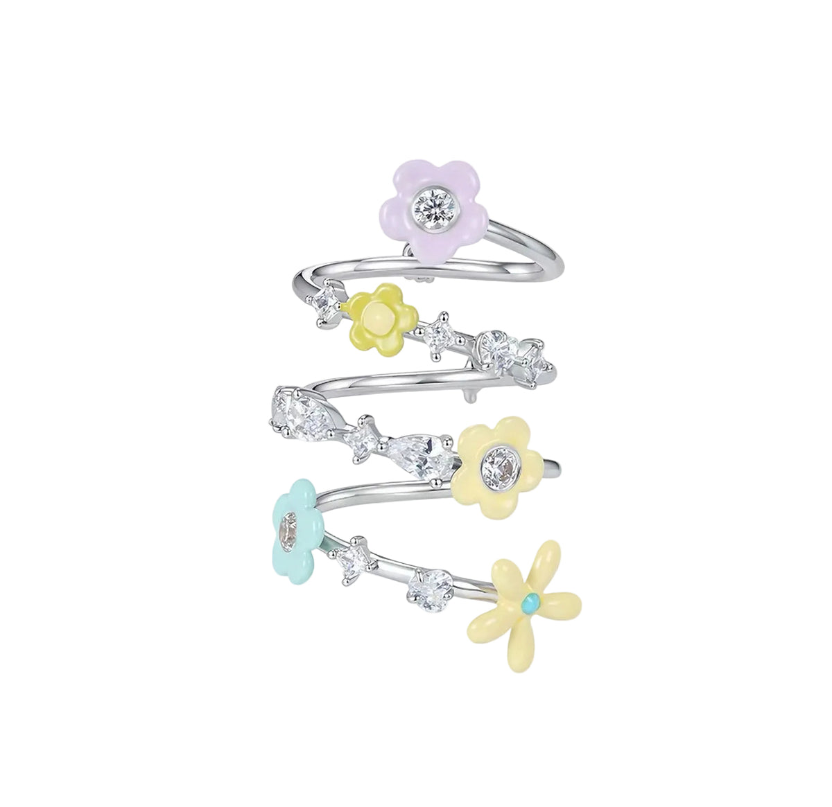 YVMIN Flower Gemstone Spiral Ring สีเงิน ดีเทล