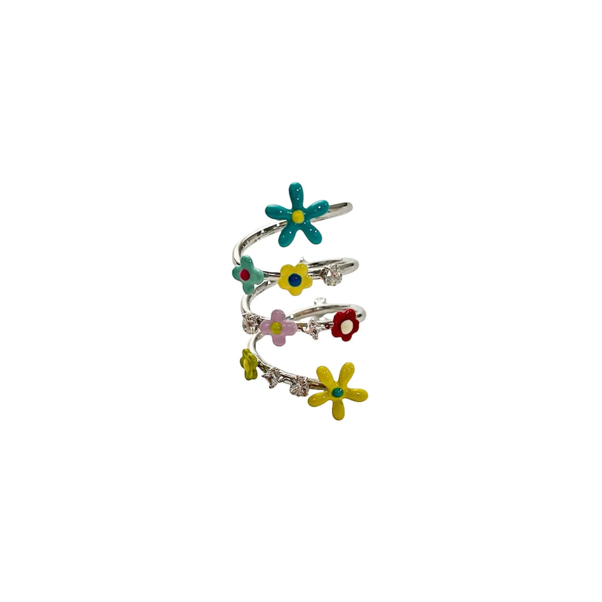 YVMIN Flower Gemstone Spiral Ring in Silver