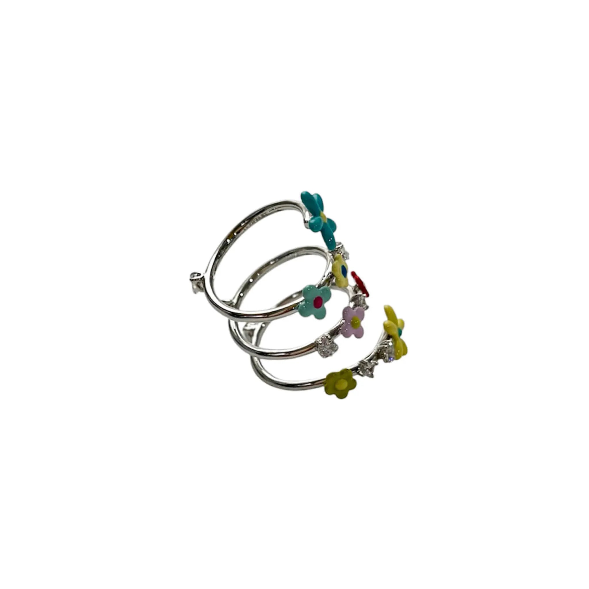 Side view of YVMIN Flower Gemstone Spiral Ring in Silver