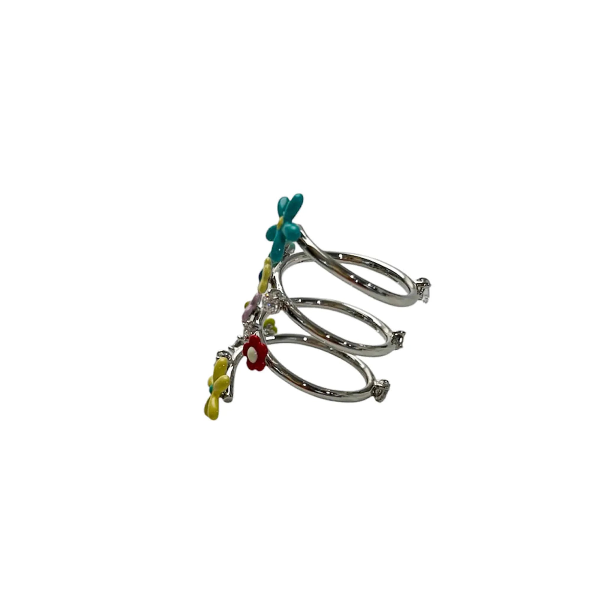 Spiral view of YVMIN Flower Gemstone Spiral Ring in Silver