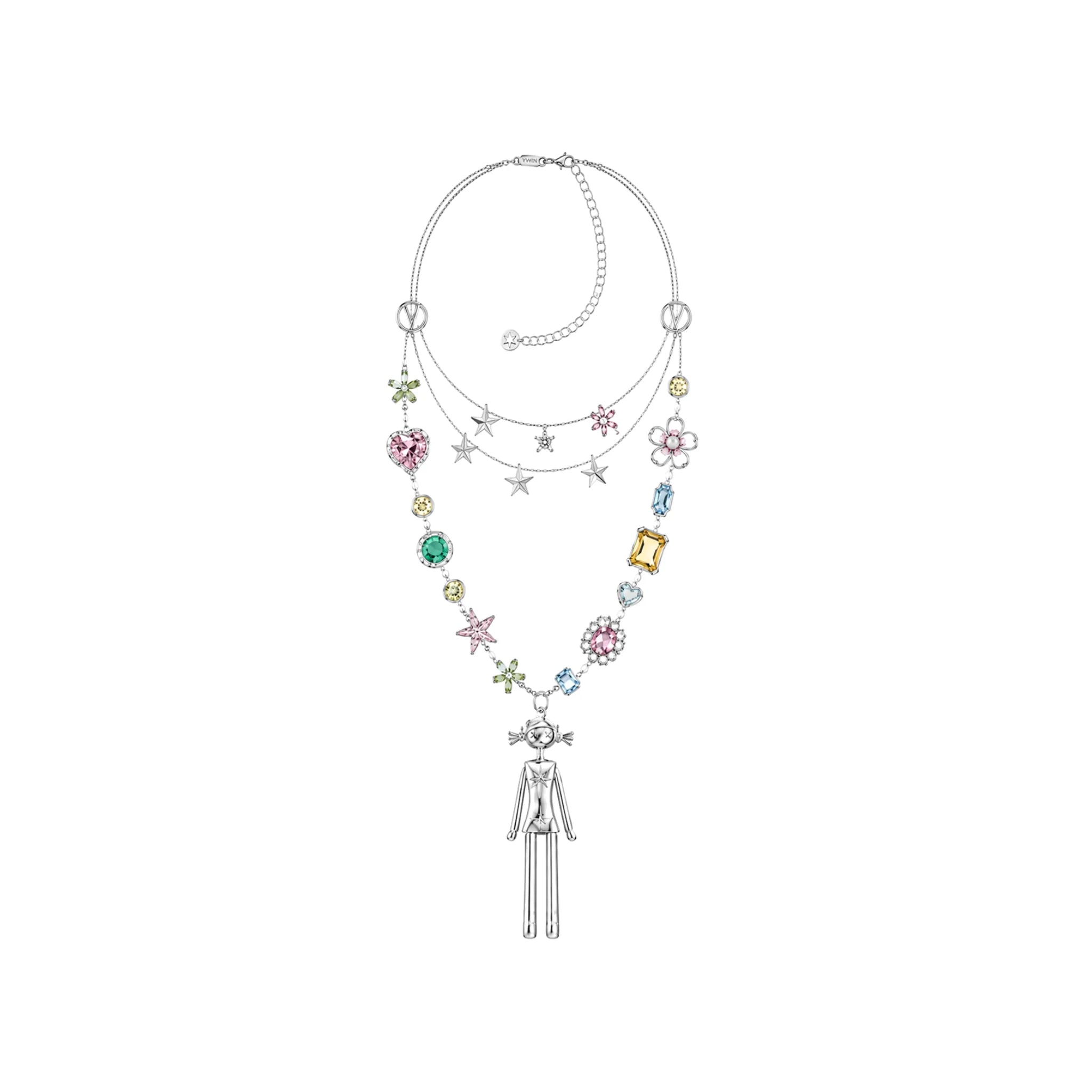 YVMIN Middle Girl Gemstone Long Necklace in Silver