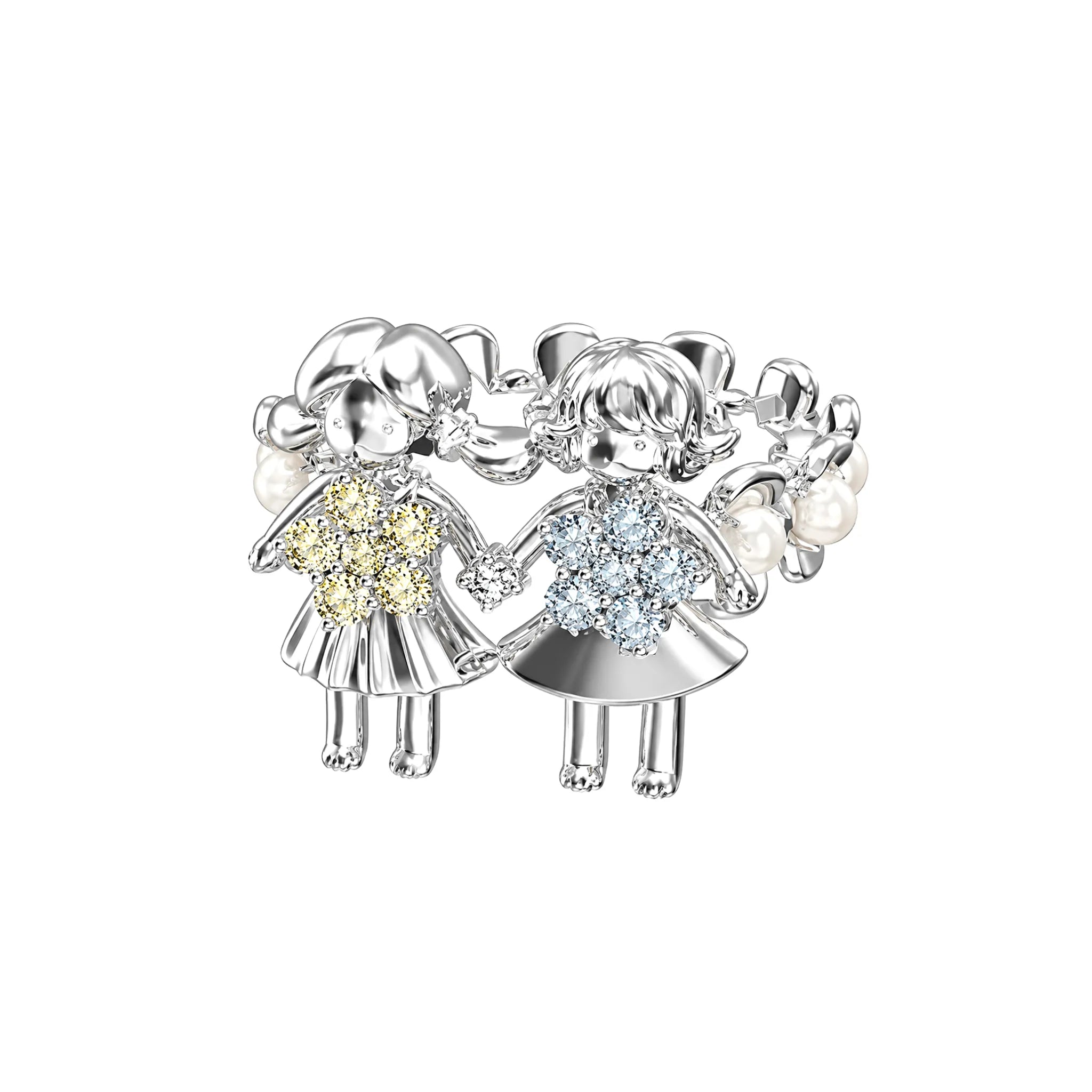 YVMIN Mini Twins Girl Ring in Silver