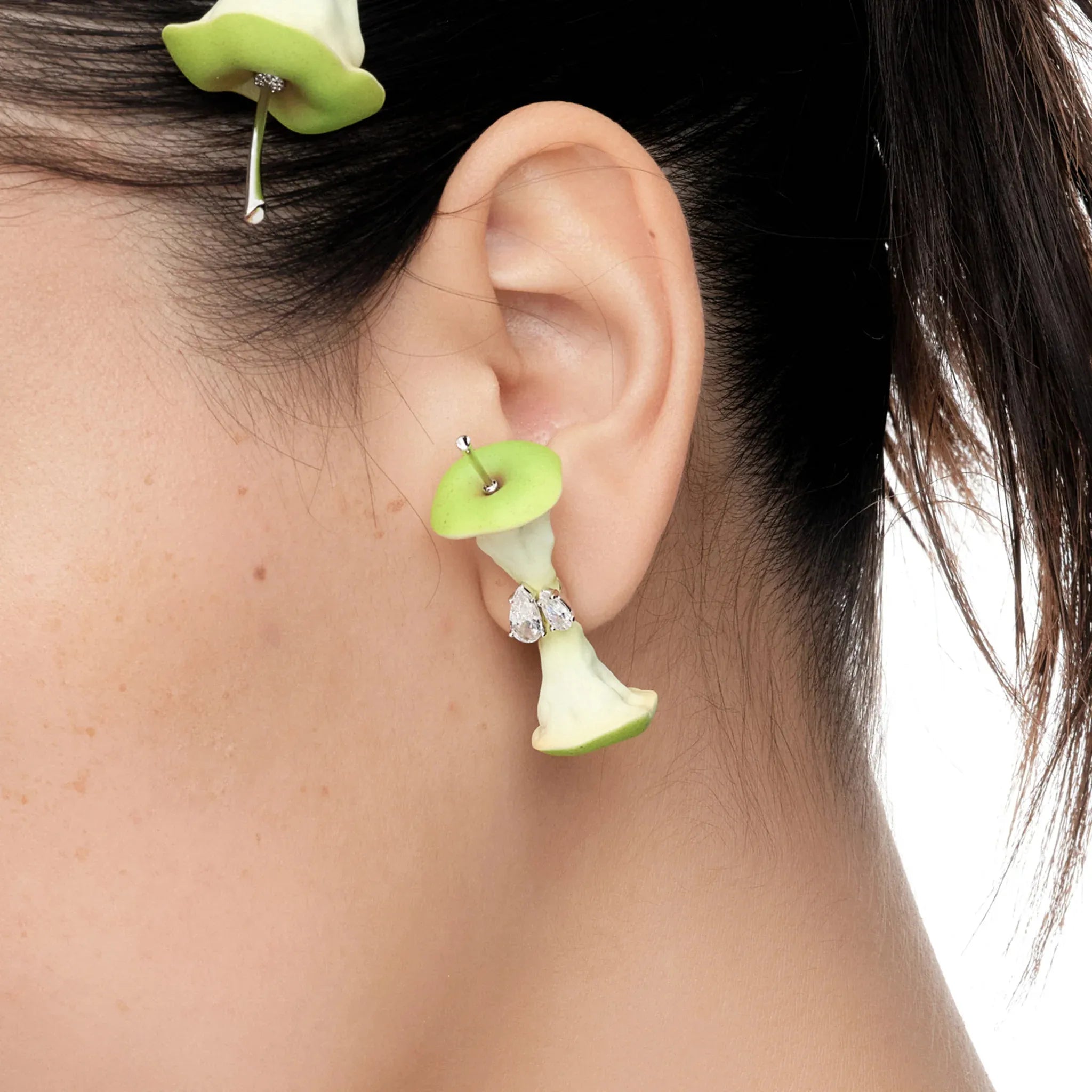 Apple core pendant detail on YVMIN Paradise Apple Core Earring Green