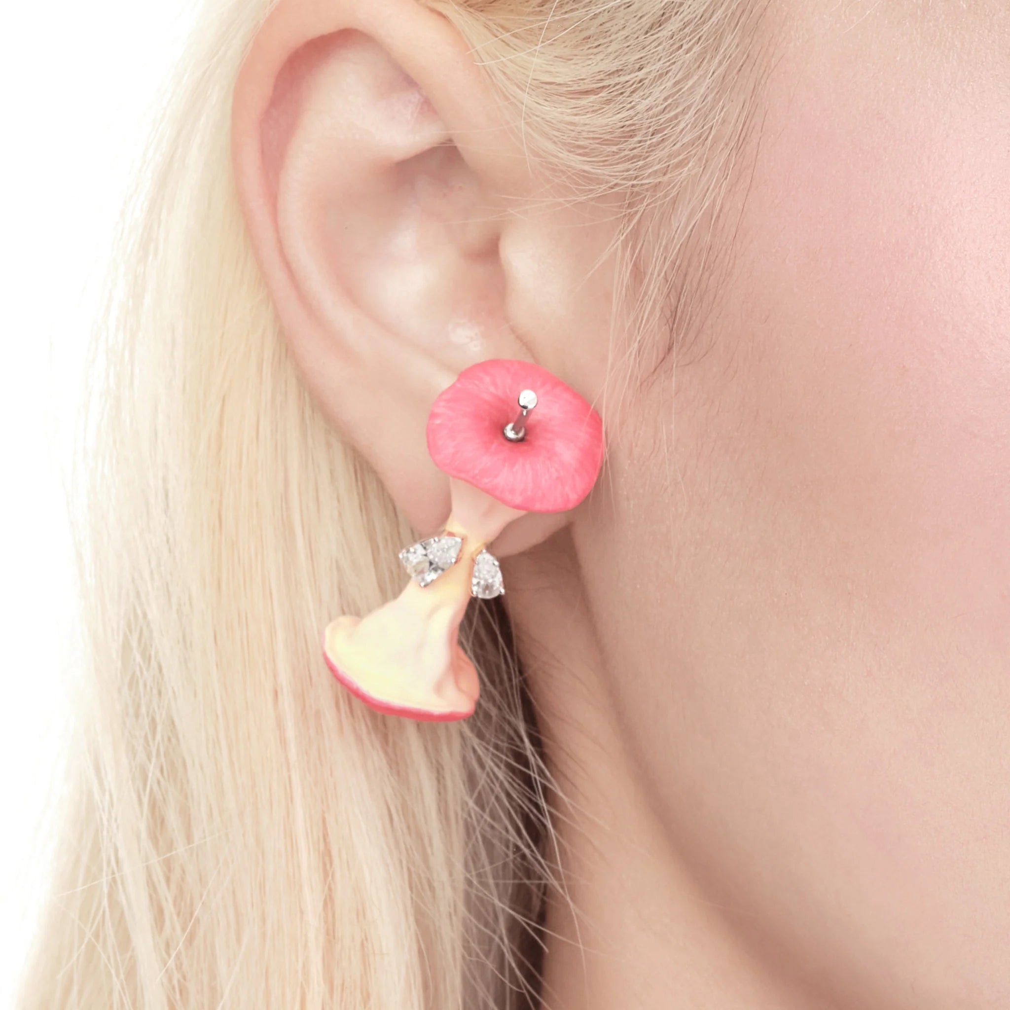 Close-up of YVMIN Paradise Apple Core Earring Red