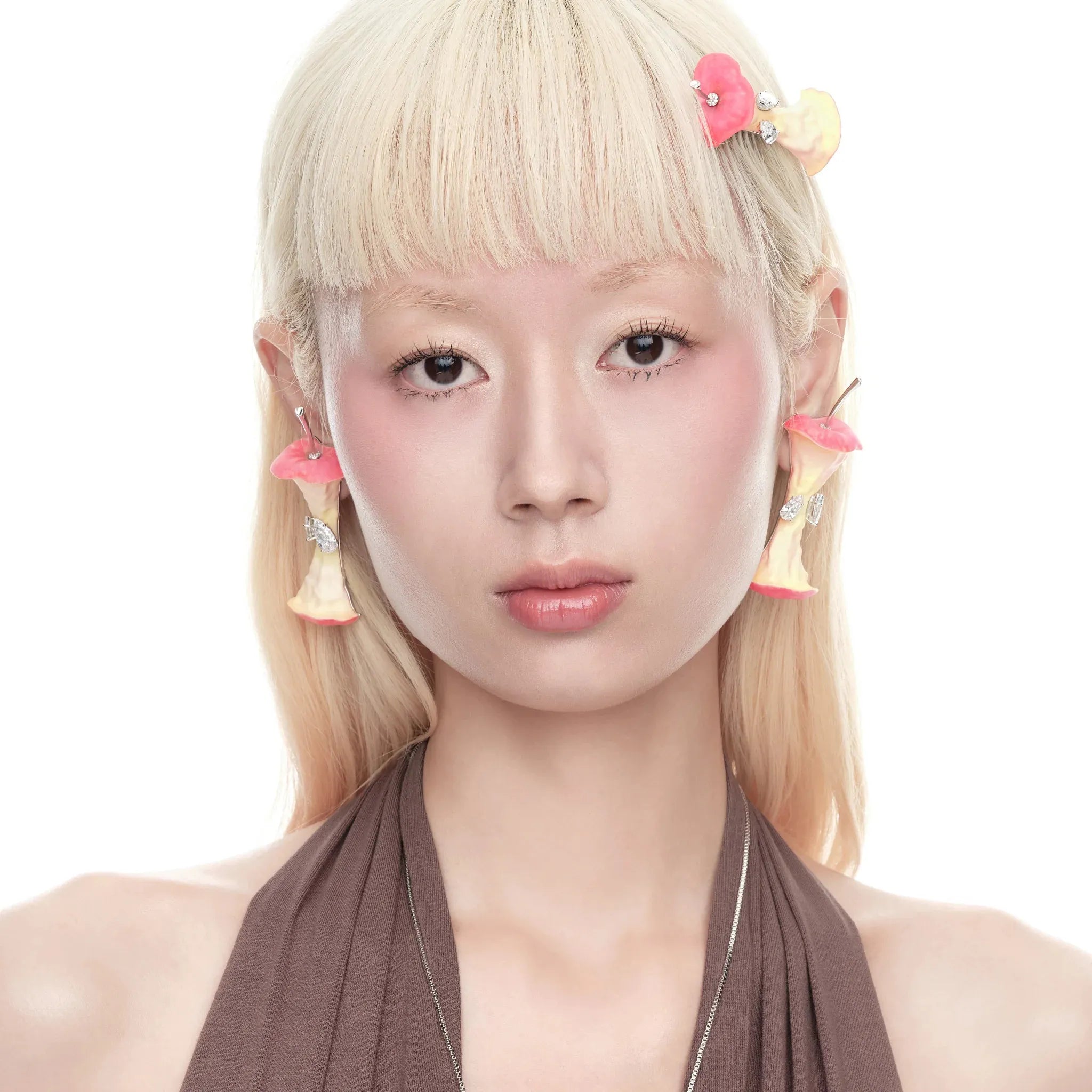 YVMIN Paradise Apple Core Earring Red worn by model