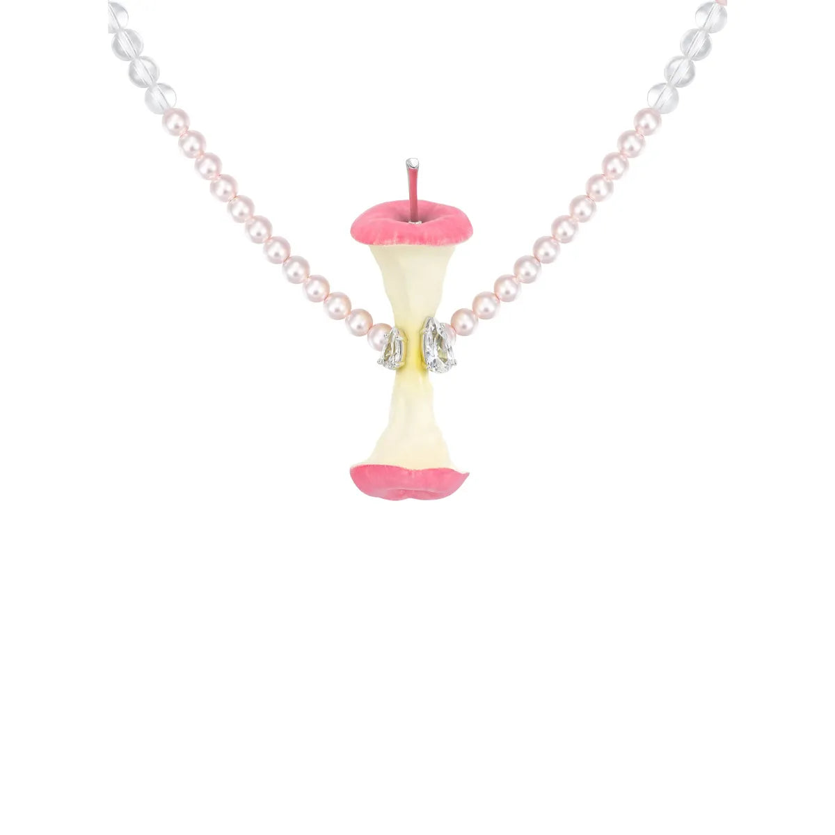 Close-up of YVMIN Paradise Apple Core Pearl Necklace Red