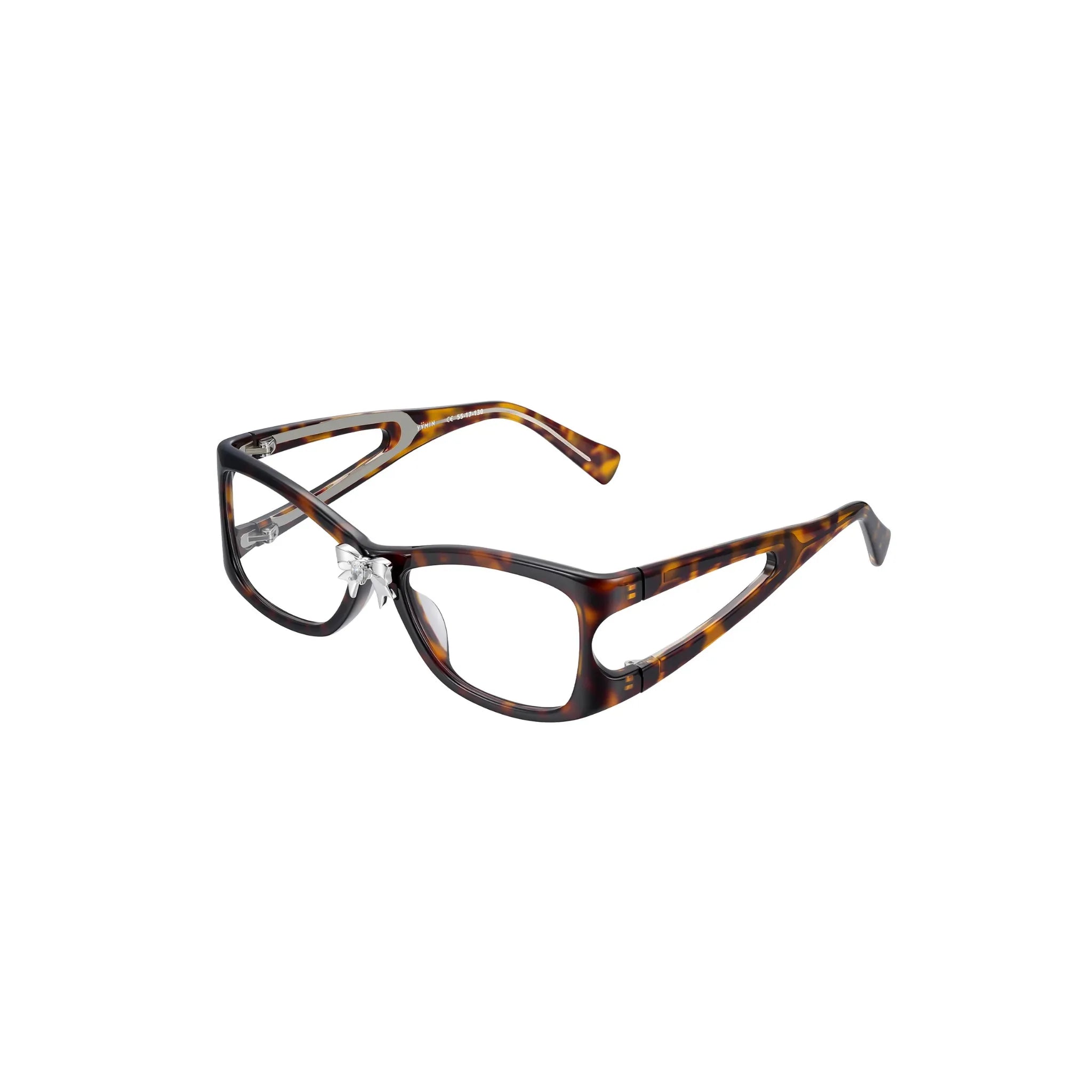 Three-quarter view of YVMIN Paradise Bowknot Clip Glasses in Brown