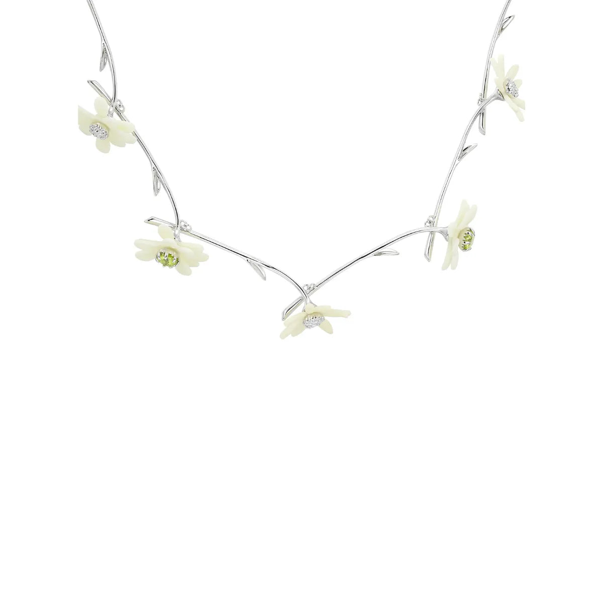Angled view of YVMIN Paradise Flower Decoration Necklace White