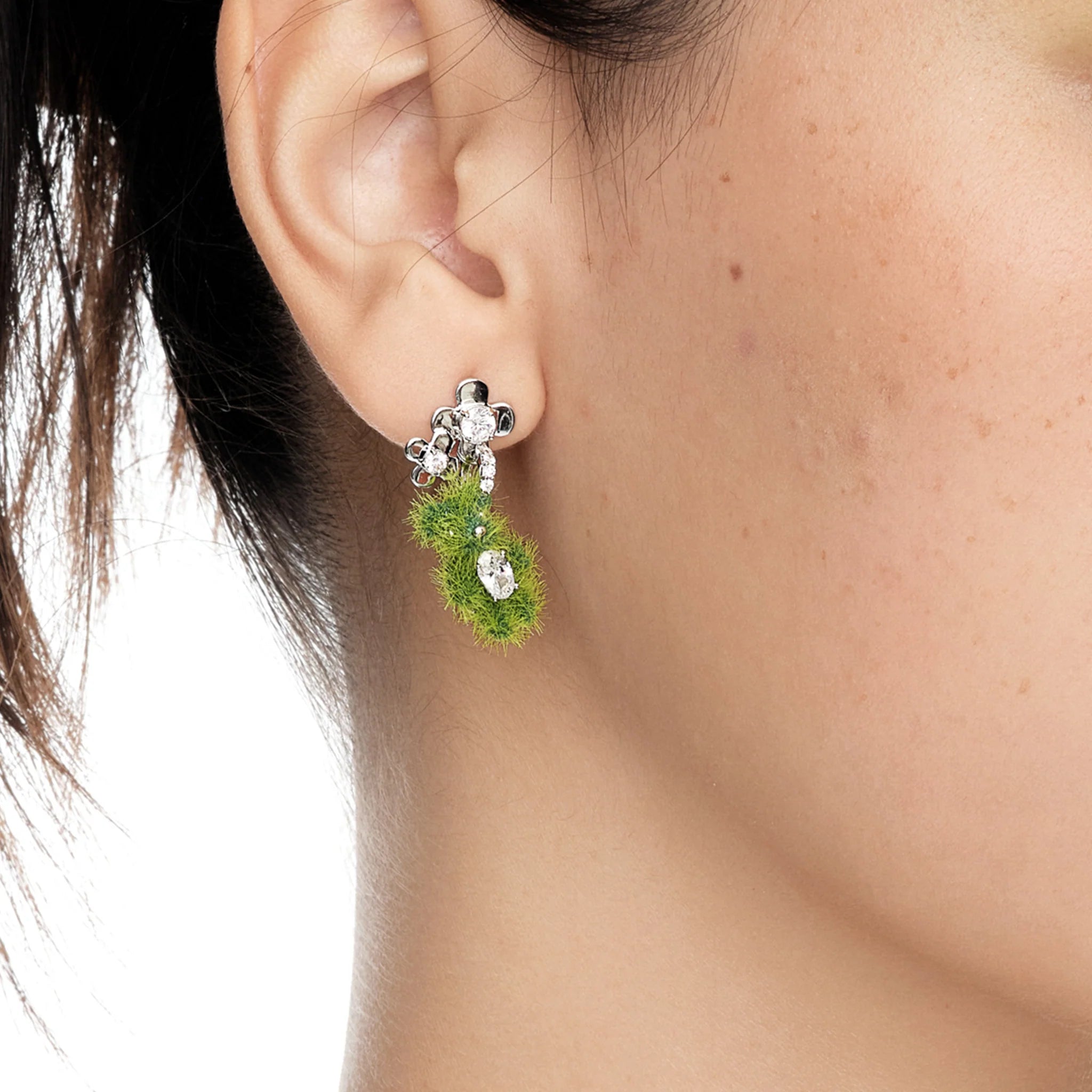 Close-up of YVMIN Paradise Grass Flower Bear Earring in Green
