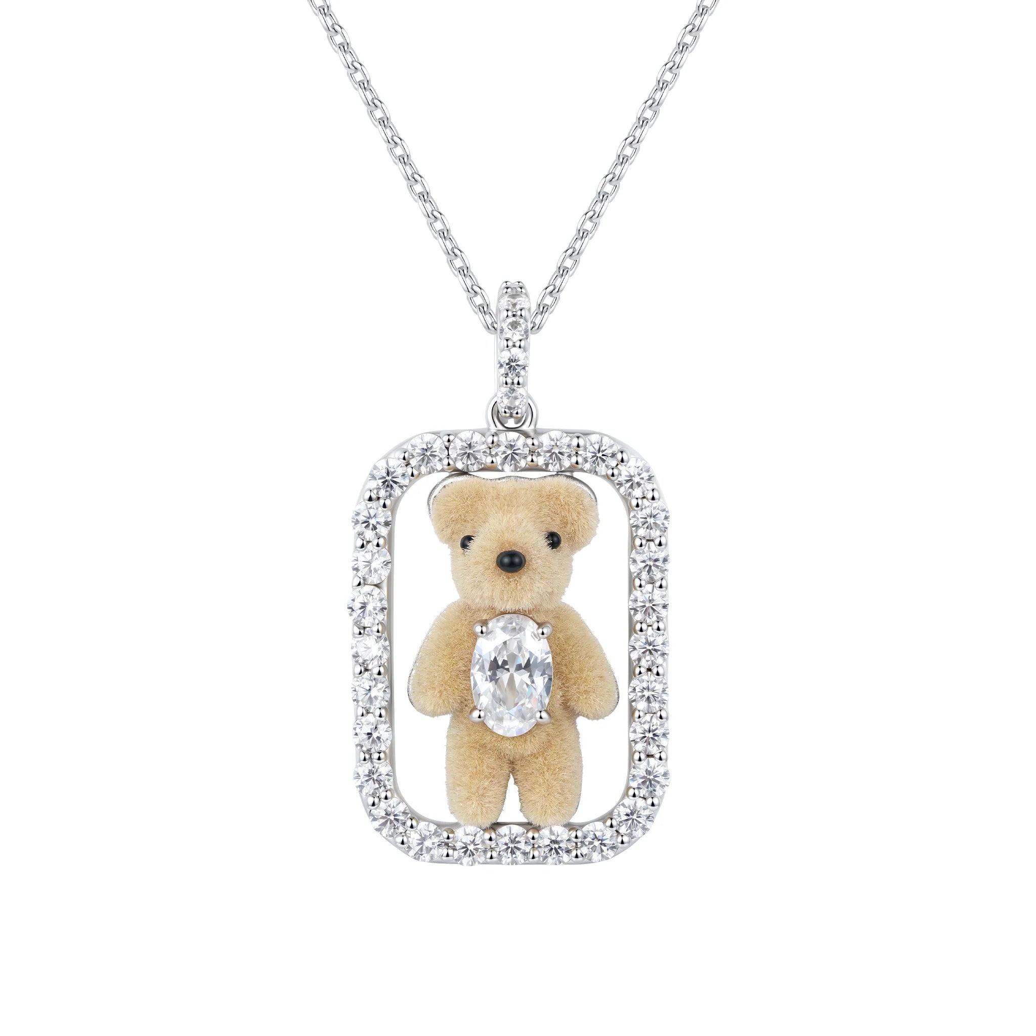 Close-up of YVMIN Paradise Inlaid Mini Bear Necklace in Silver