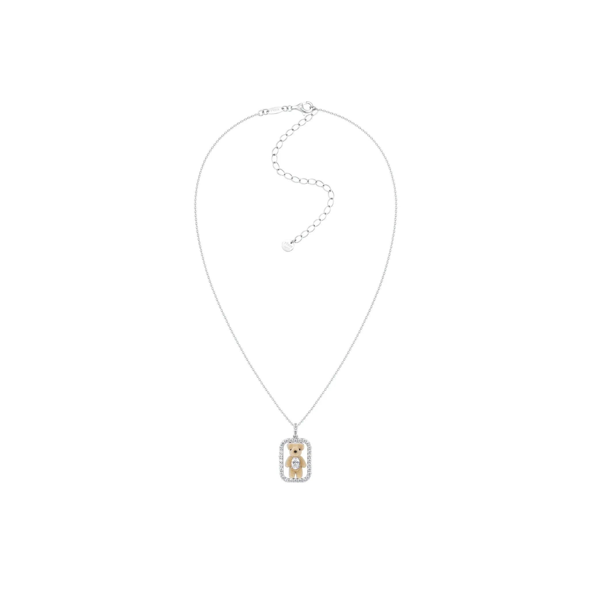 YVMIN Paradise Inlaid Mini Bear Necklace in Silver