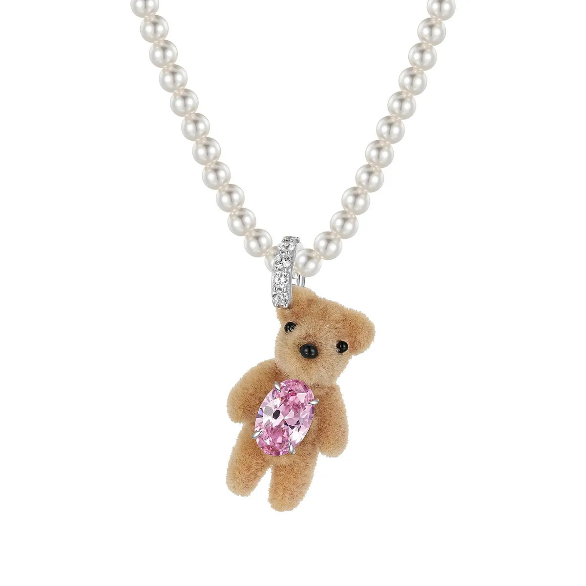 YVMIN Paradise Mini Flocked Bear Pearl Necklace