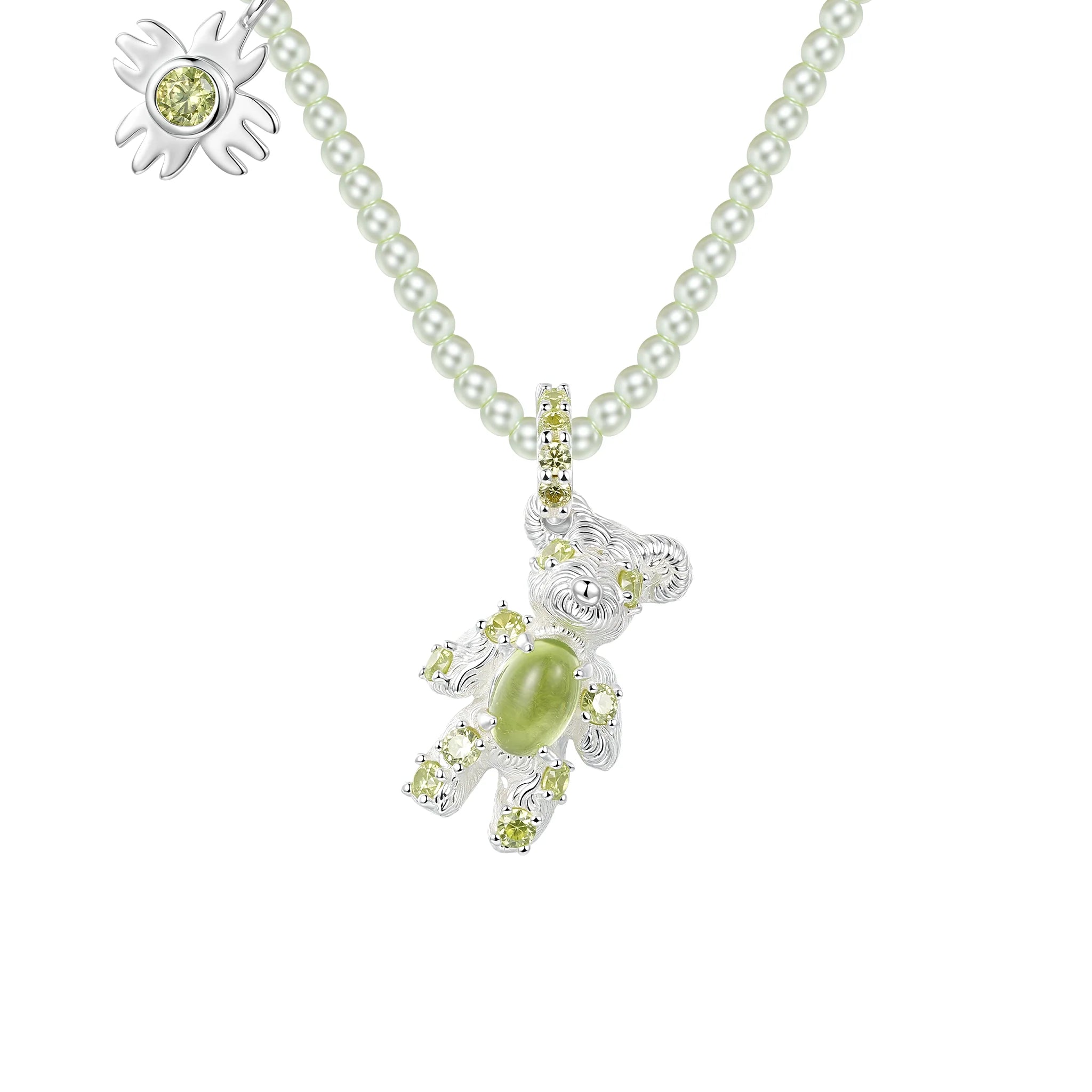 Pendant detail of YVMIN Paradise Natural Bear Flower Zircon Necklace in Silver