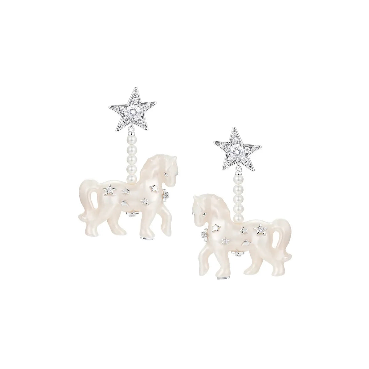 YVMIN Paradise Pony Pave Star Pendant Earrings in White