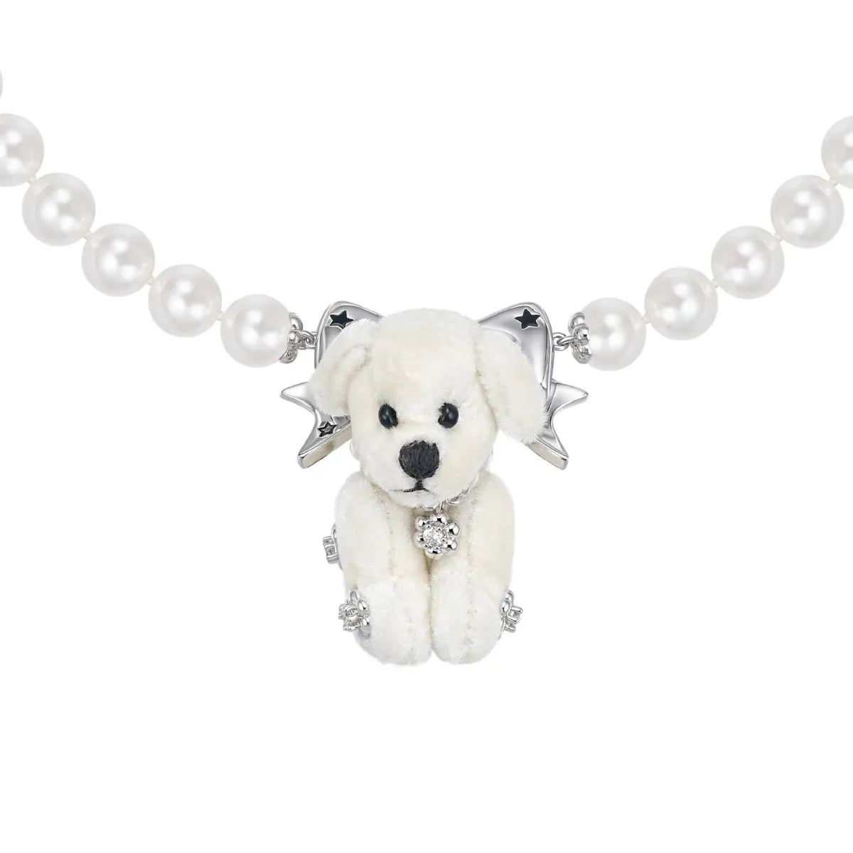 YVMIN Paradise Plush Puppy Pearl Necklace pendant detail