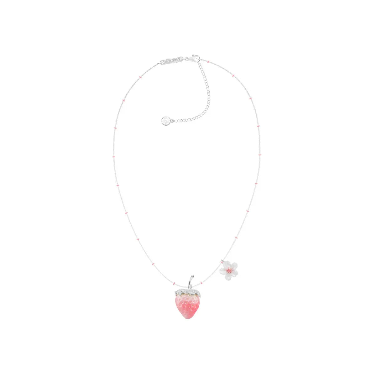 YVMIN Paradise Strawberry Beaded Chain Flower Necklace in silver and pink