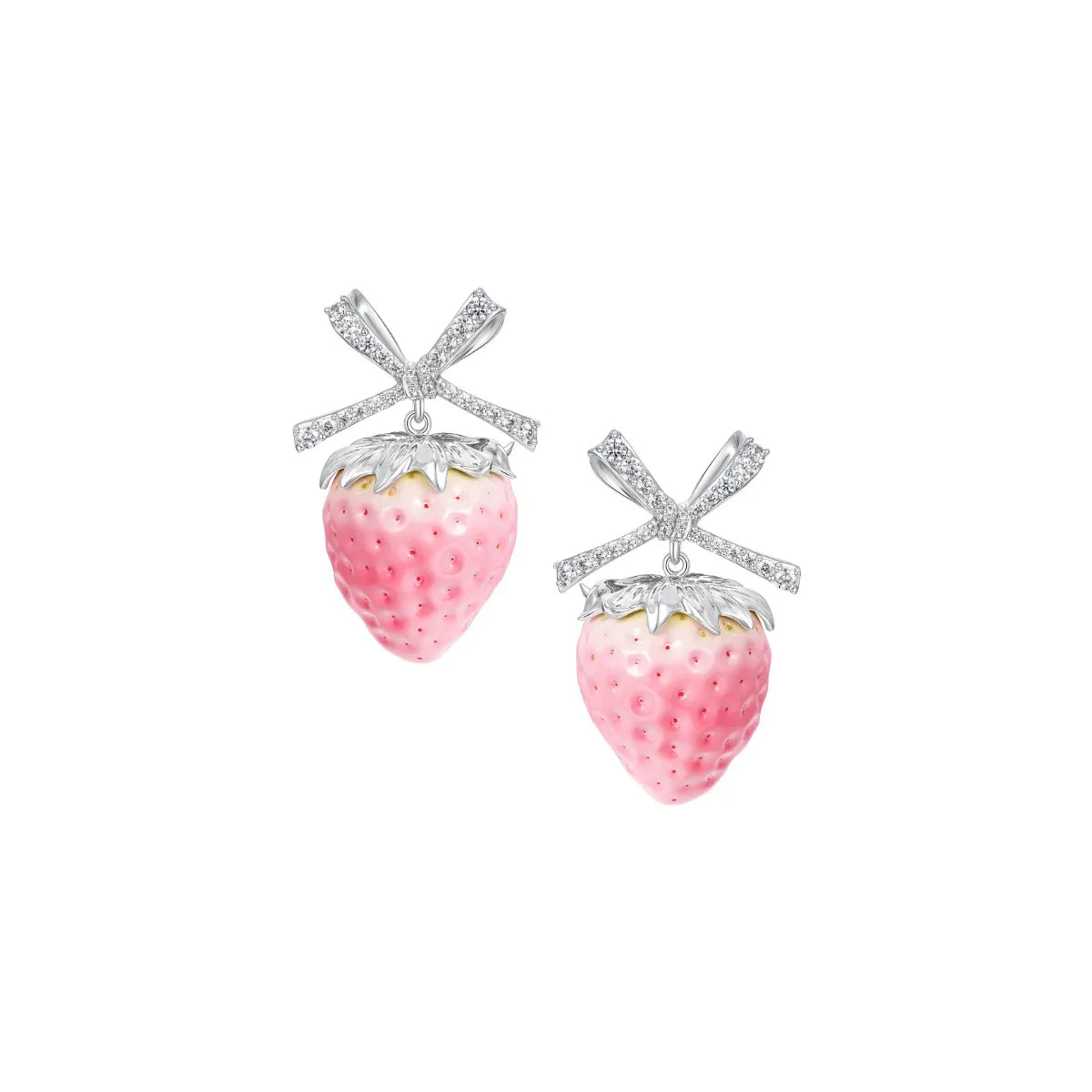 YVMIN Paradise Strawberry Bowknot earrings in silver and pink
