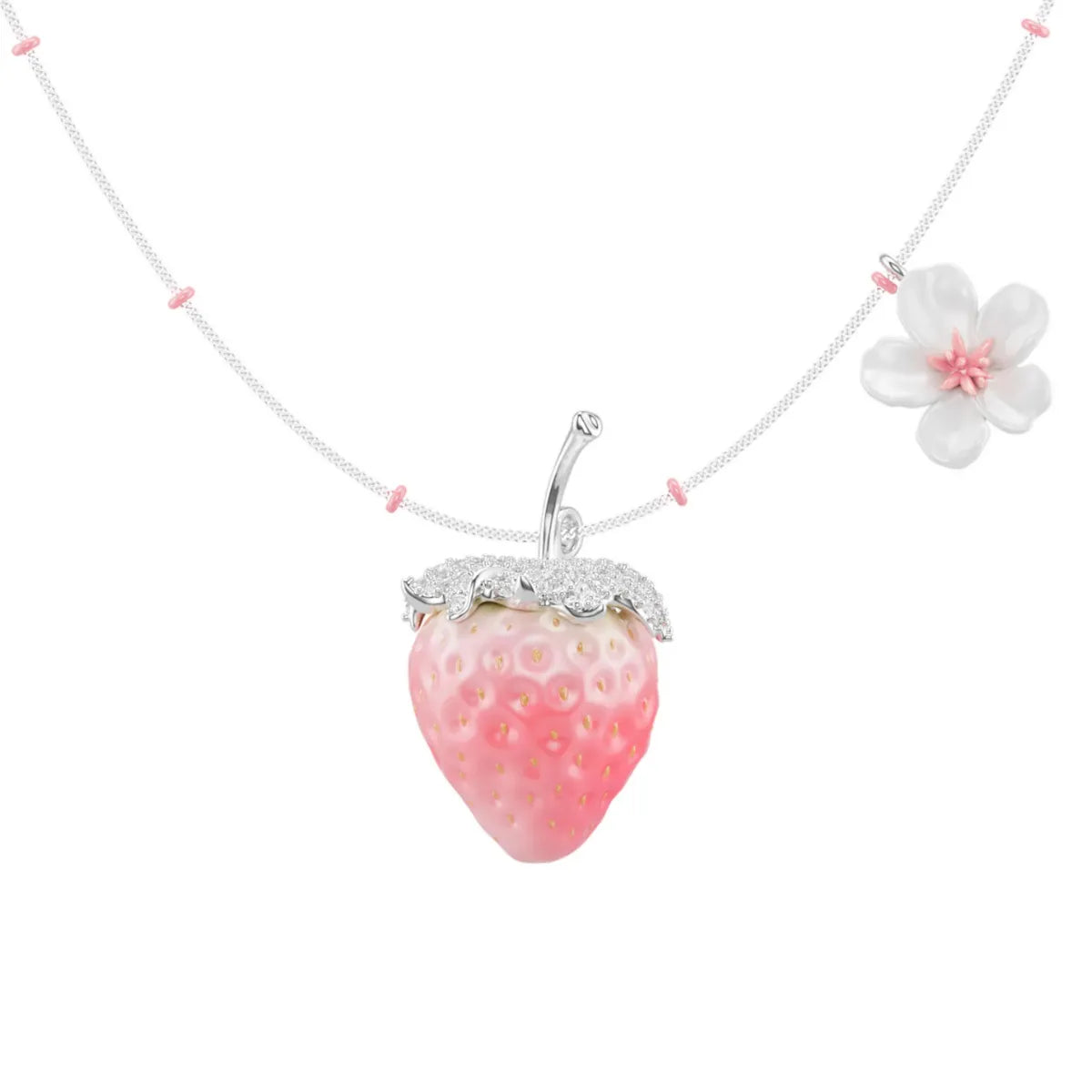 Close-up of YVMIN Paradise Strawberry Flower necklace pendant
