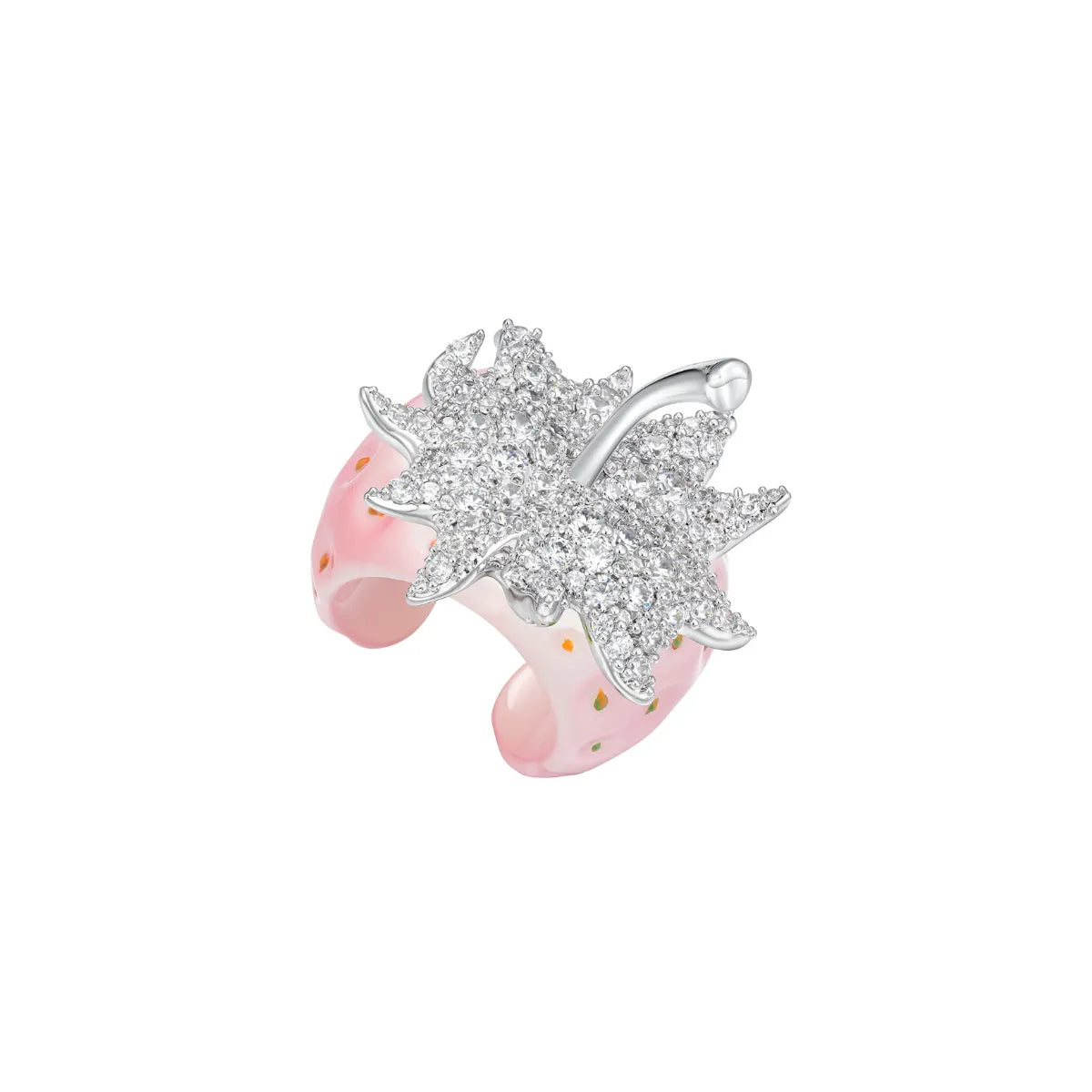 Strawberry design detail on YVMIN Paradise Gemstone Ring Pink
