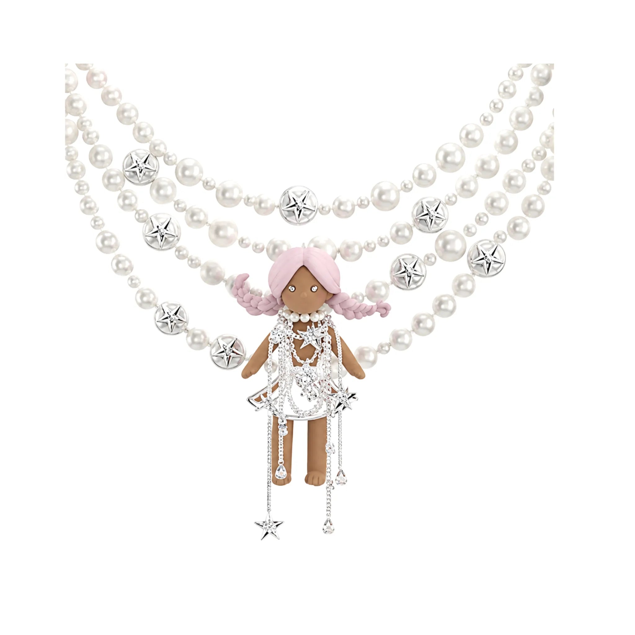 YVMIN Rubber Girl Layers Pearl Necklace in Pink