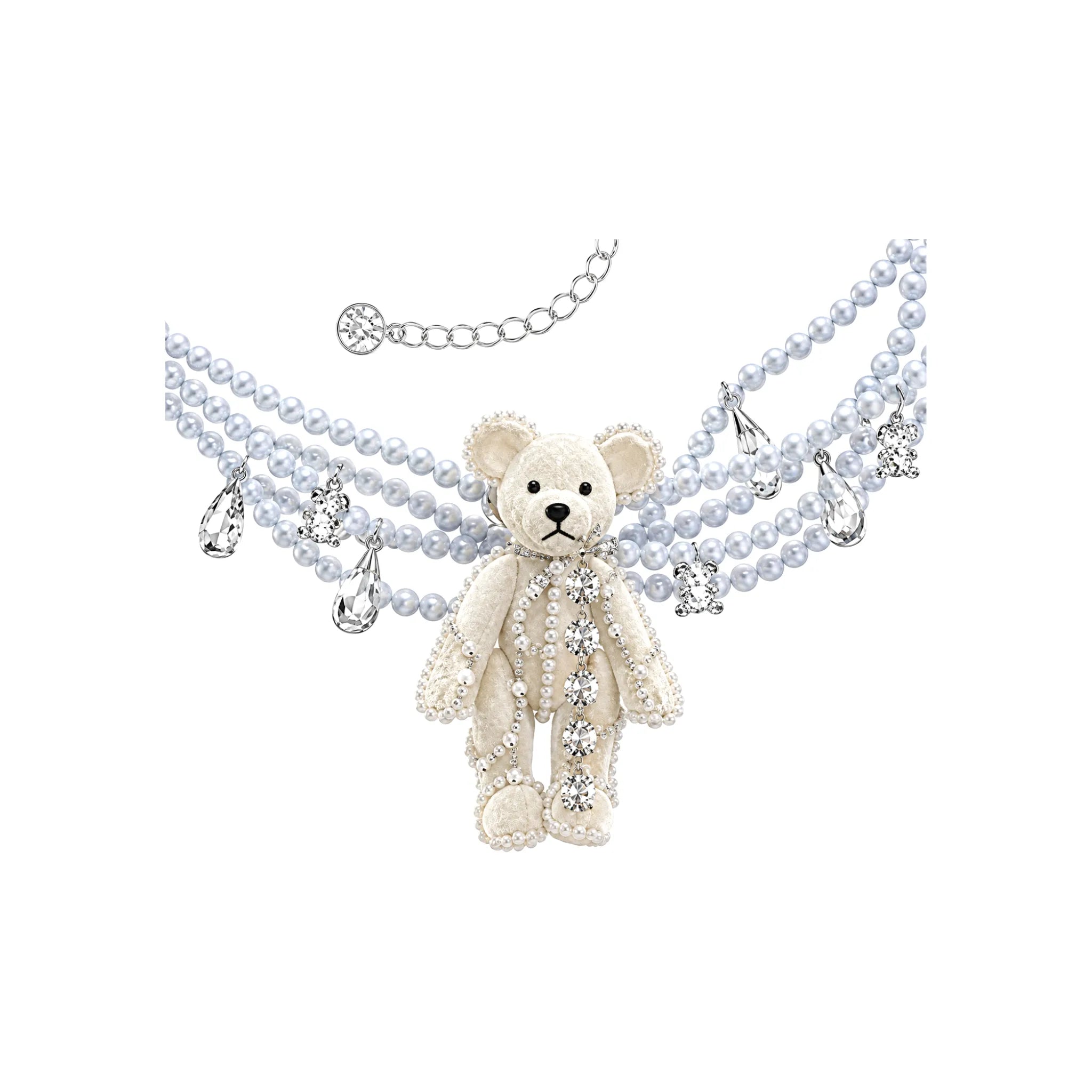 YVMIN Small Crying Bear Messy Pearl Necklace in Silver