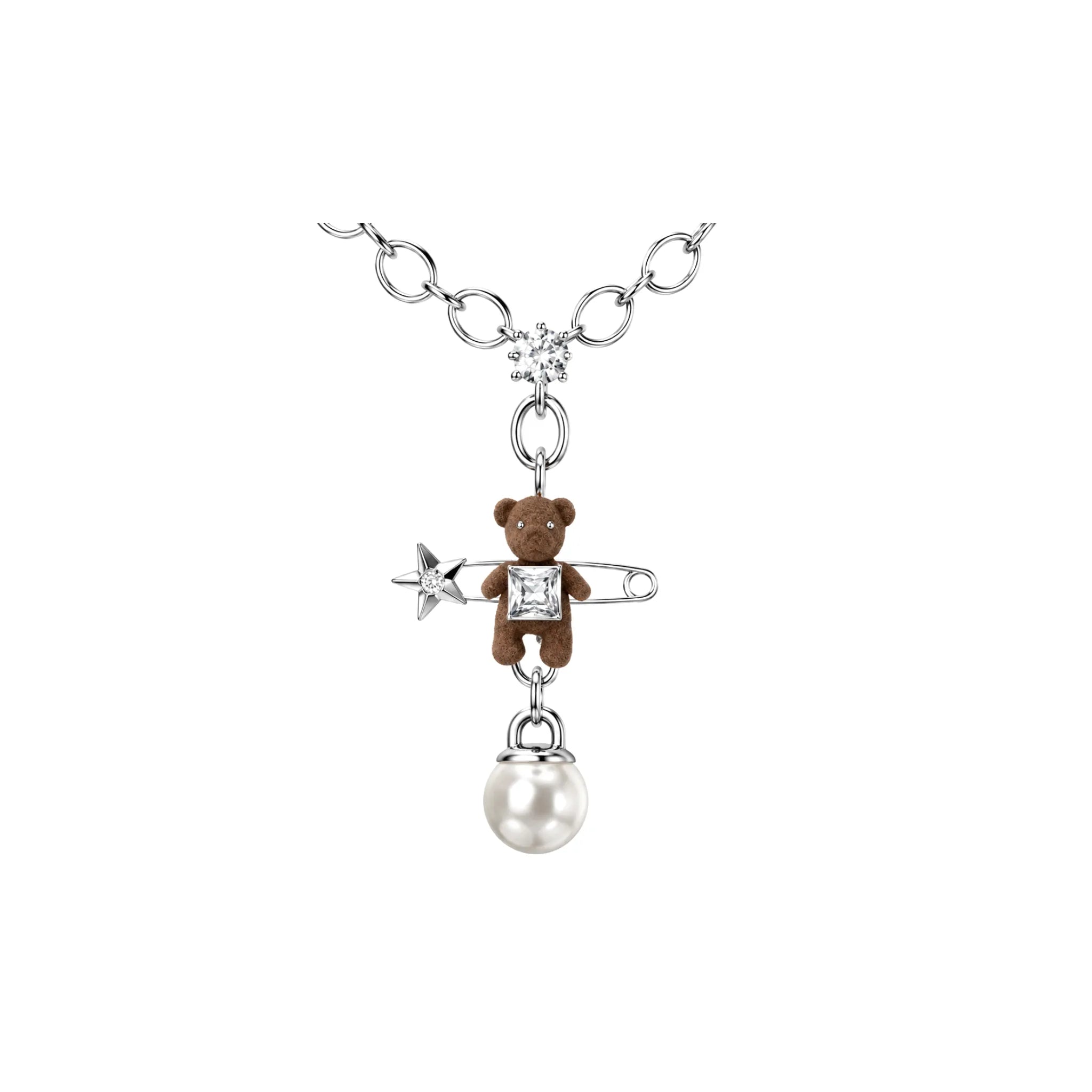 YVMIN Woven Mini Bear Pin Lock Necklace in White