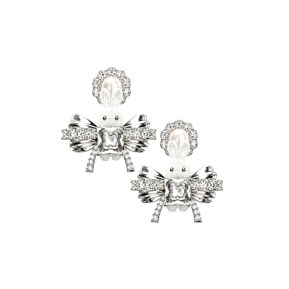 yvmin-woven-mini-rabbit-bowknot-pearl-earring-silver-front
