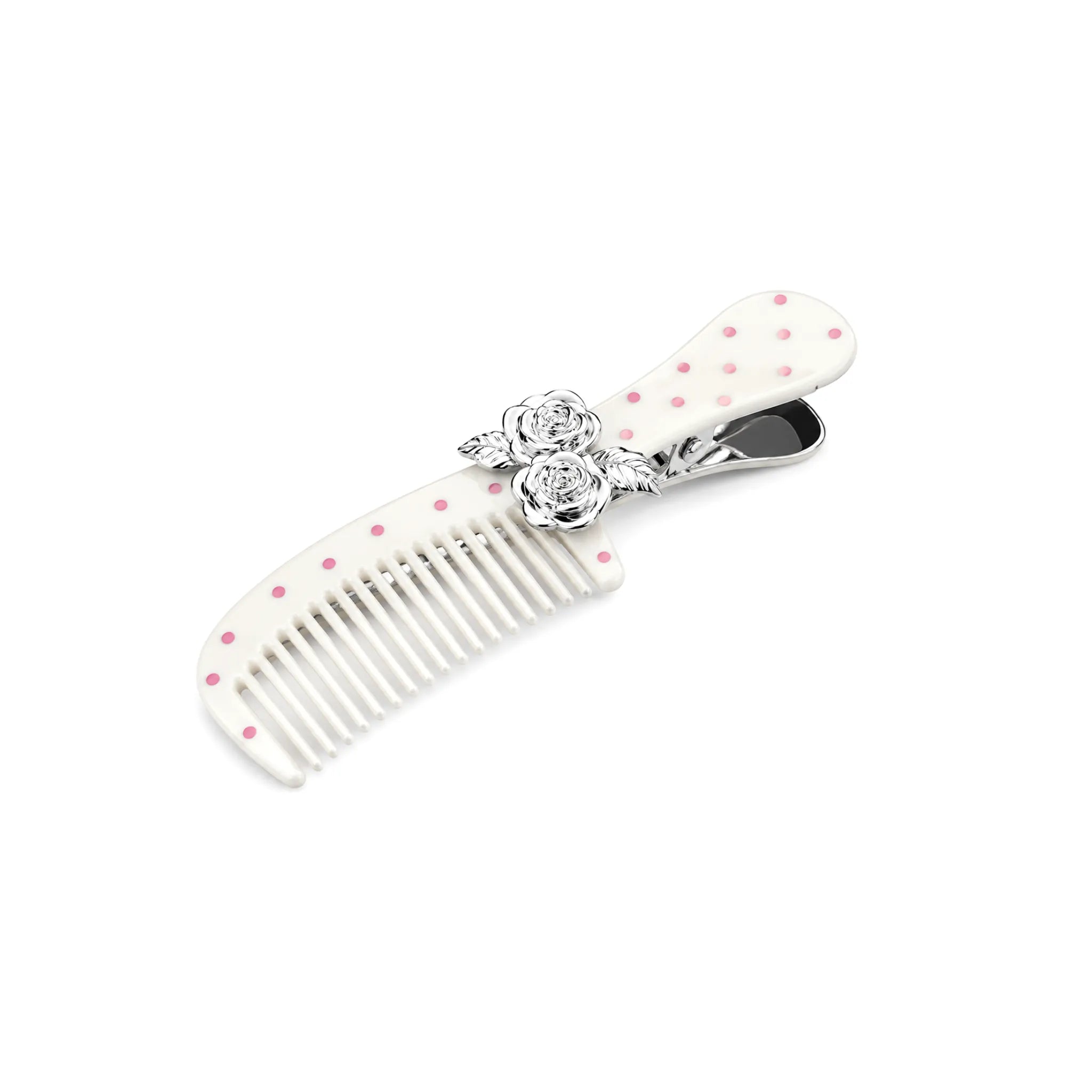 YVMIN X Ashley Williams Polka Dot Rose Comb Hair Clip in White